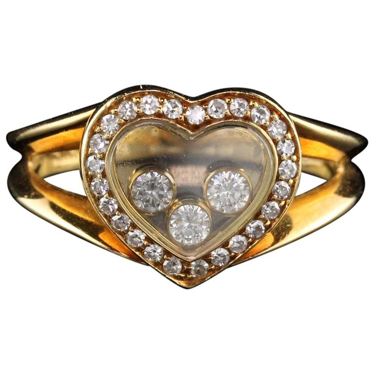 Vintage Chopard 18 Karat Yellow Gold Happy Diamonds Heart Ring For Sale at  1stDibs | chopard heart ring, chopard happy diamond heart ring, دبلة شوبارد  القلب
