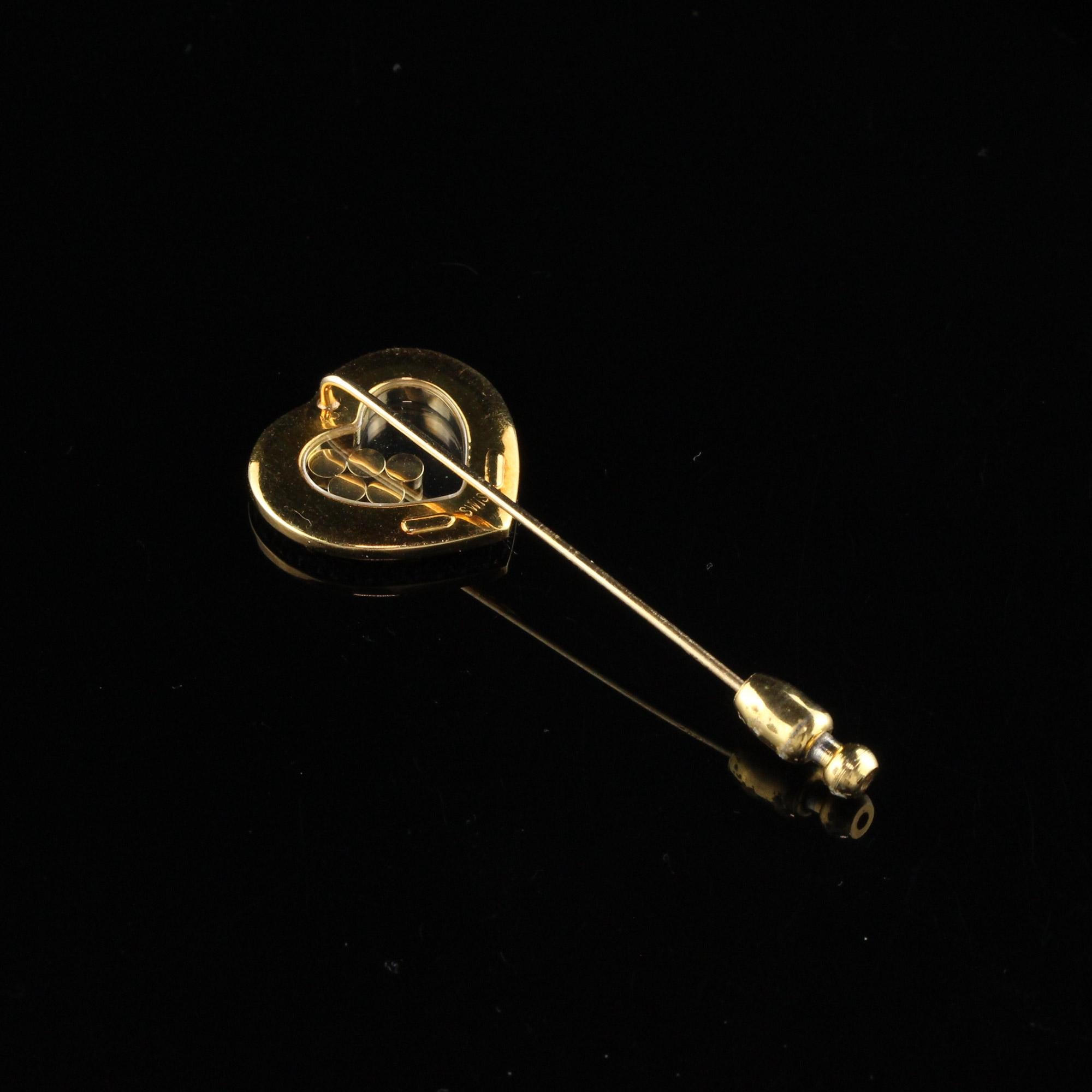 Round Cut Vintage Chopard 18 Karat Yellow Gold Happy Diamonds Heart Stick Pin For Sale