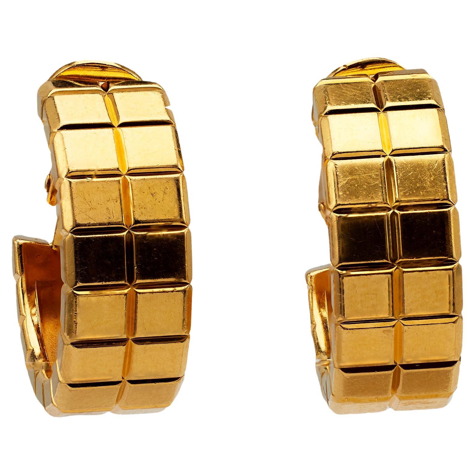 Vintage Chopard 18k Yellow Gold Ice Cube Earrings For Sale