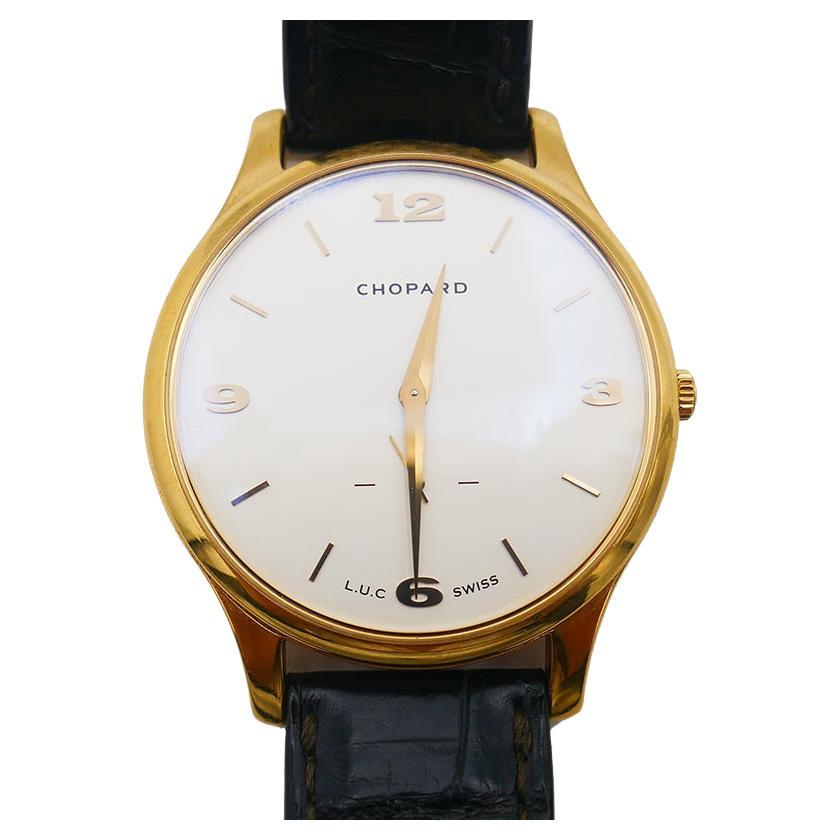 Vintage Chopard 18k Yellow Gold Wristwatch L.U.C Leather Strap Estate Jewelry