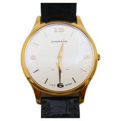 Retro Chopard 18k Yellow Gold Wristwatch L.U.C Leather Strap Estate Jewelry