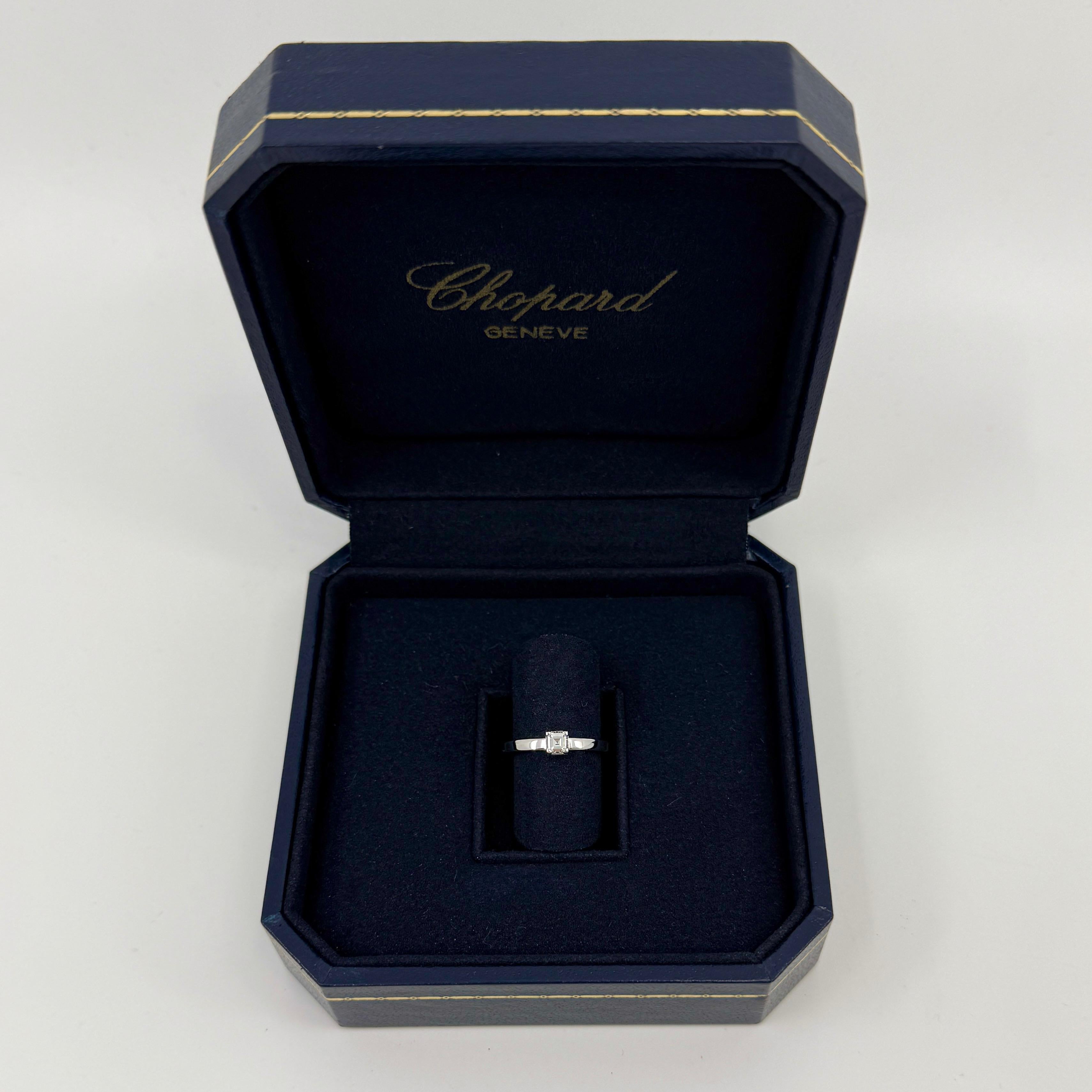 Vintage Chopard Asscher Cut Diamond Hidden Halo 18k White Gold Solitaire Ring For Sale 8