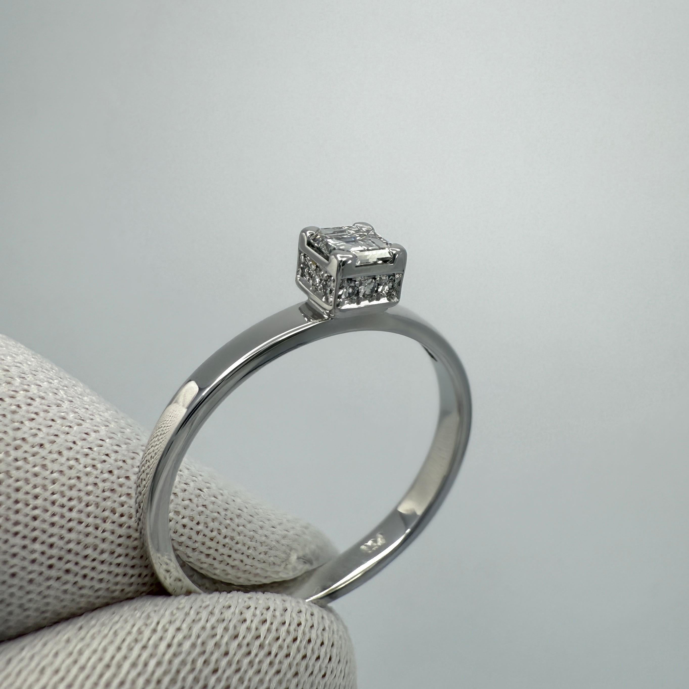 Women's or Men's Vintage Chopard Asscher Cut Diamond Hidden Halo 18k White Gold Solitaire Ring For Sale