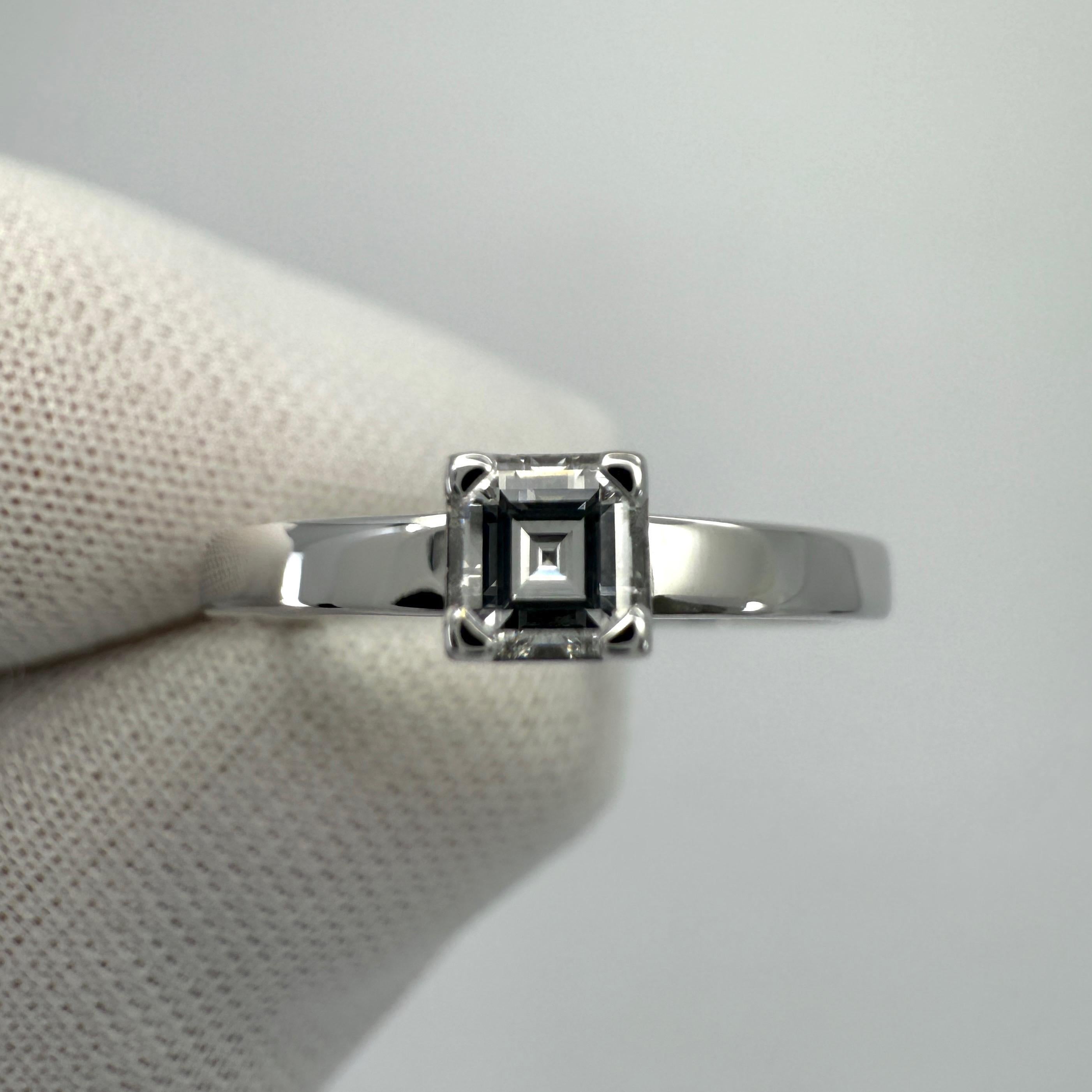 Vintage Chopard Asscher Cut Diamond Hidden Halo 18k White Gold Solitaire Ring For Sale 3