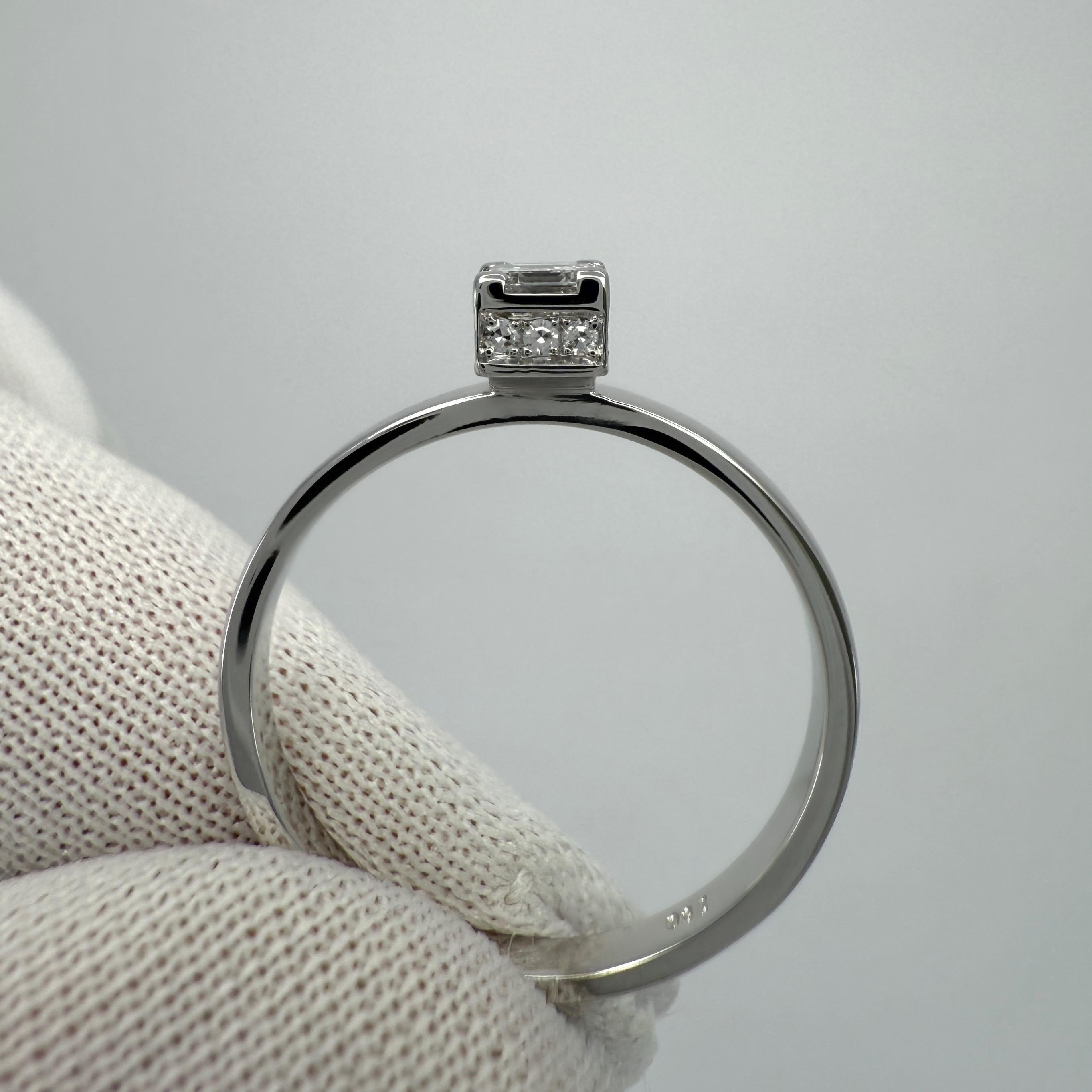Vintage Chopard Asscher Cut Diamond Hidden Halo 18k White Gold Solitaire Ring For Sale 4