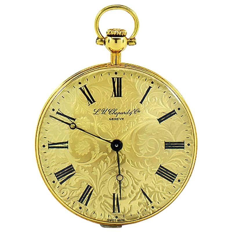 Vintage Chopard Beautifully Engraved 18K Gold Pocket Watch Ref. 3004 Circa 1960s