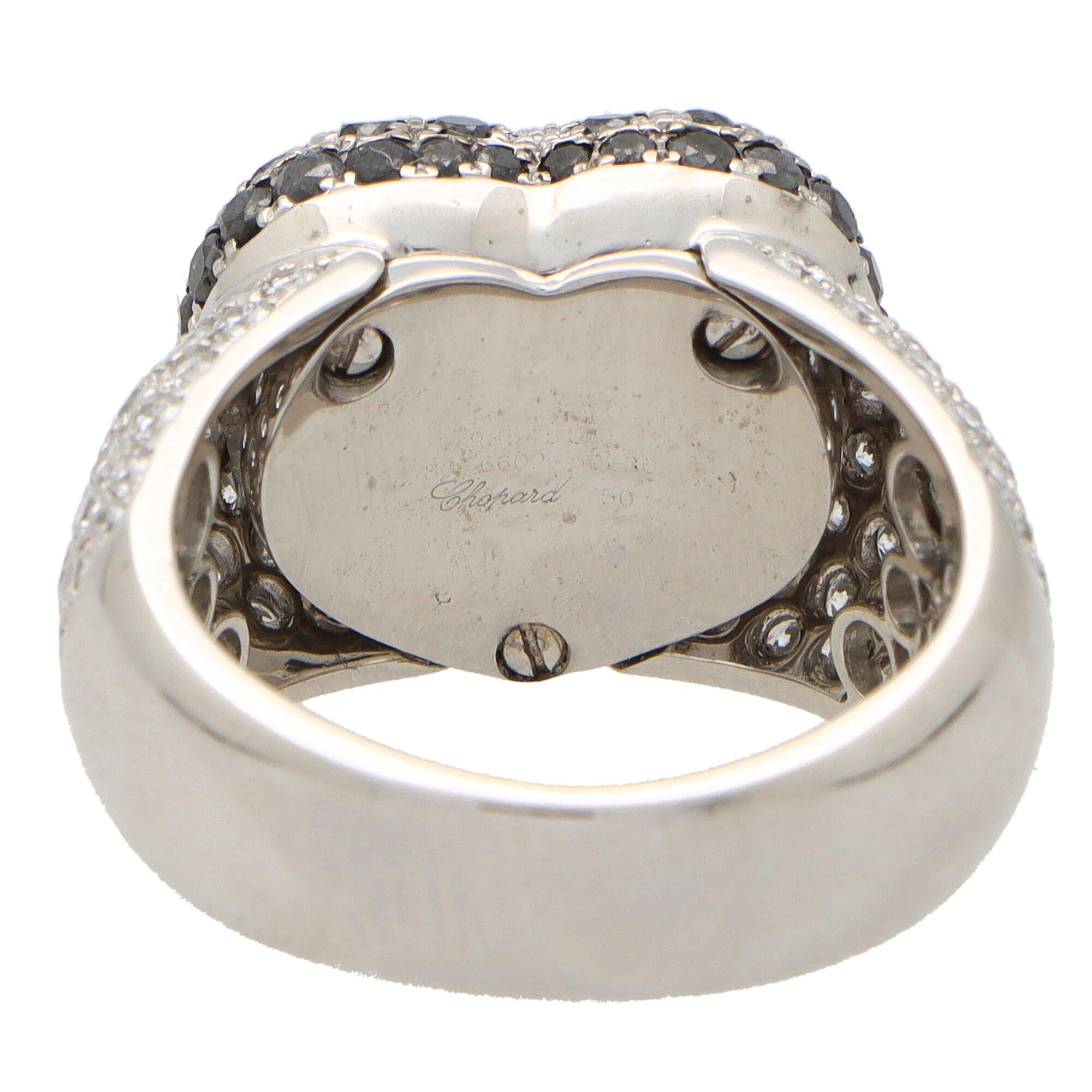 Round Cut Vintage Chopard Black and White Diamond 'Happy Diamonds' Cocktail Ring in Gold