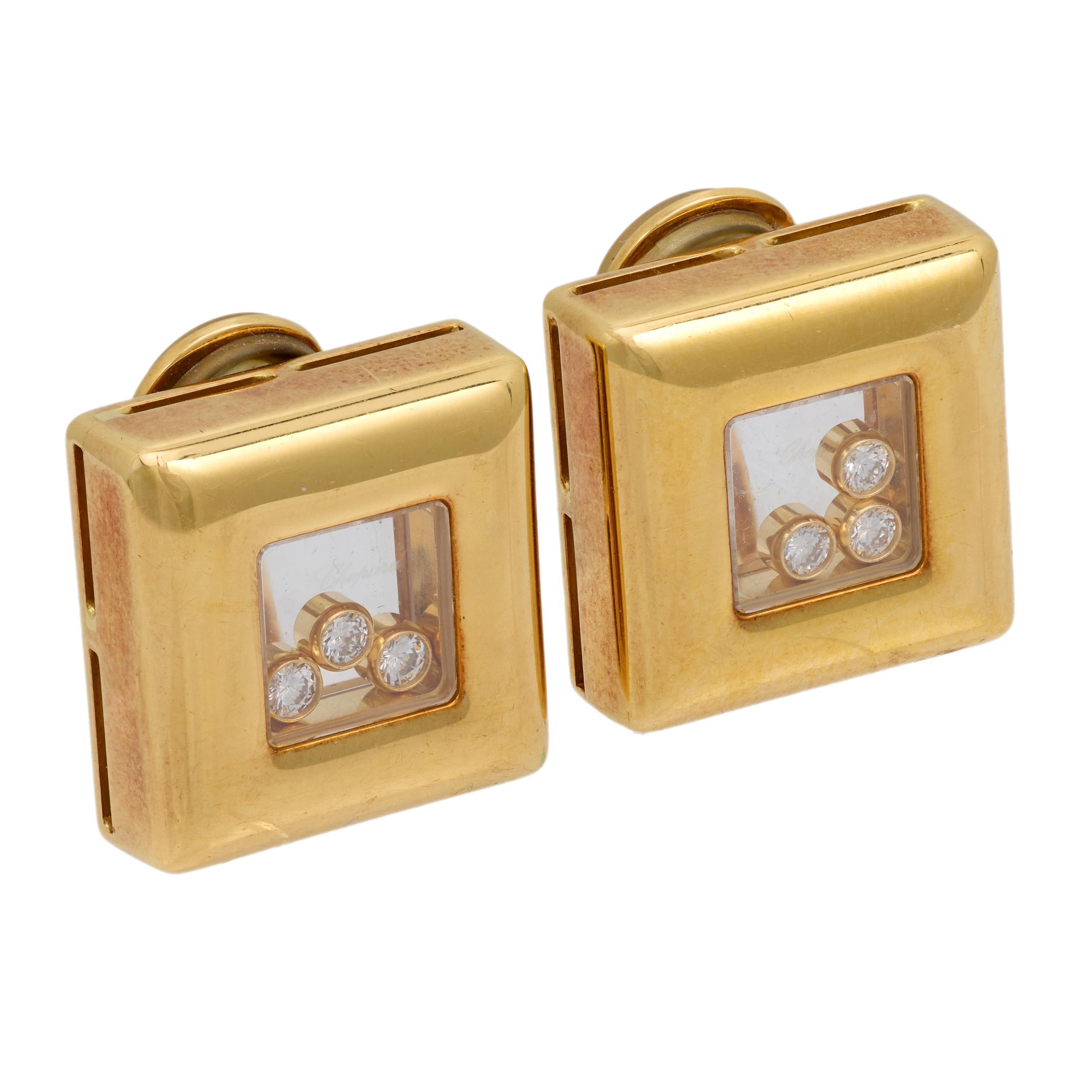 Taglio brillante Orecchini a clip Chopard d'epoca in oro giallo 18 carati con diamante e forma quadrata 