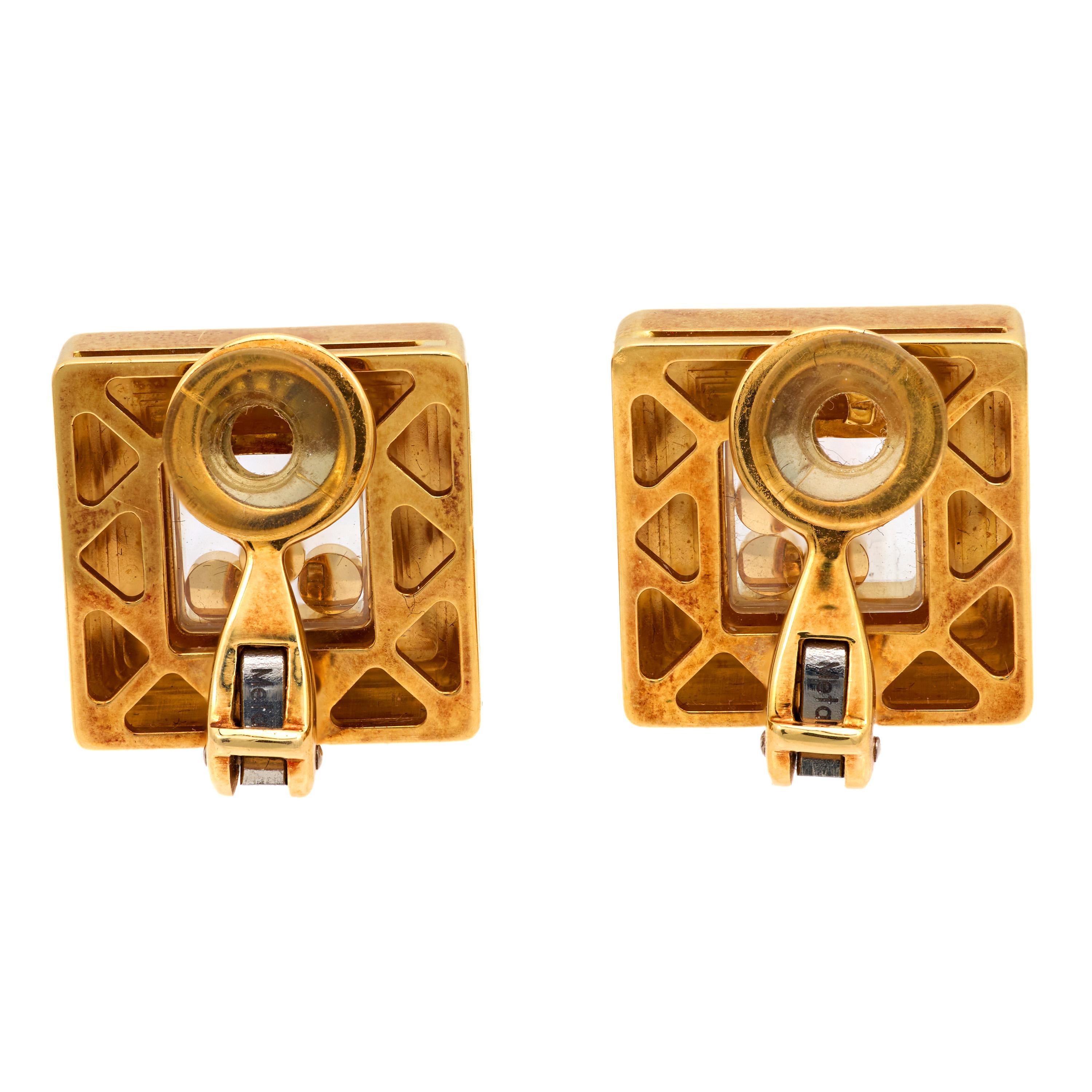 Donna Orecchini a clip Chopard d'epoca in oro giallo 18 carati con diamante e forma quadrata 