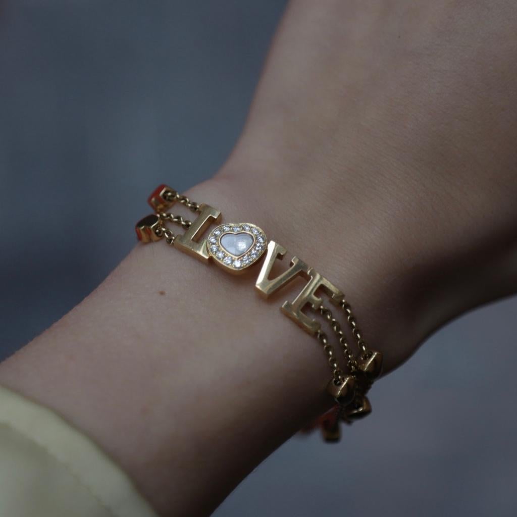 Taille ronde Chopard Bracelet amour vintage en or jaune 18 carats et diamants en vente