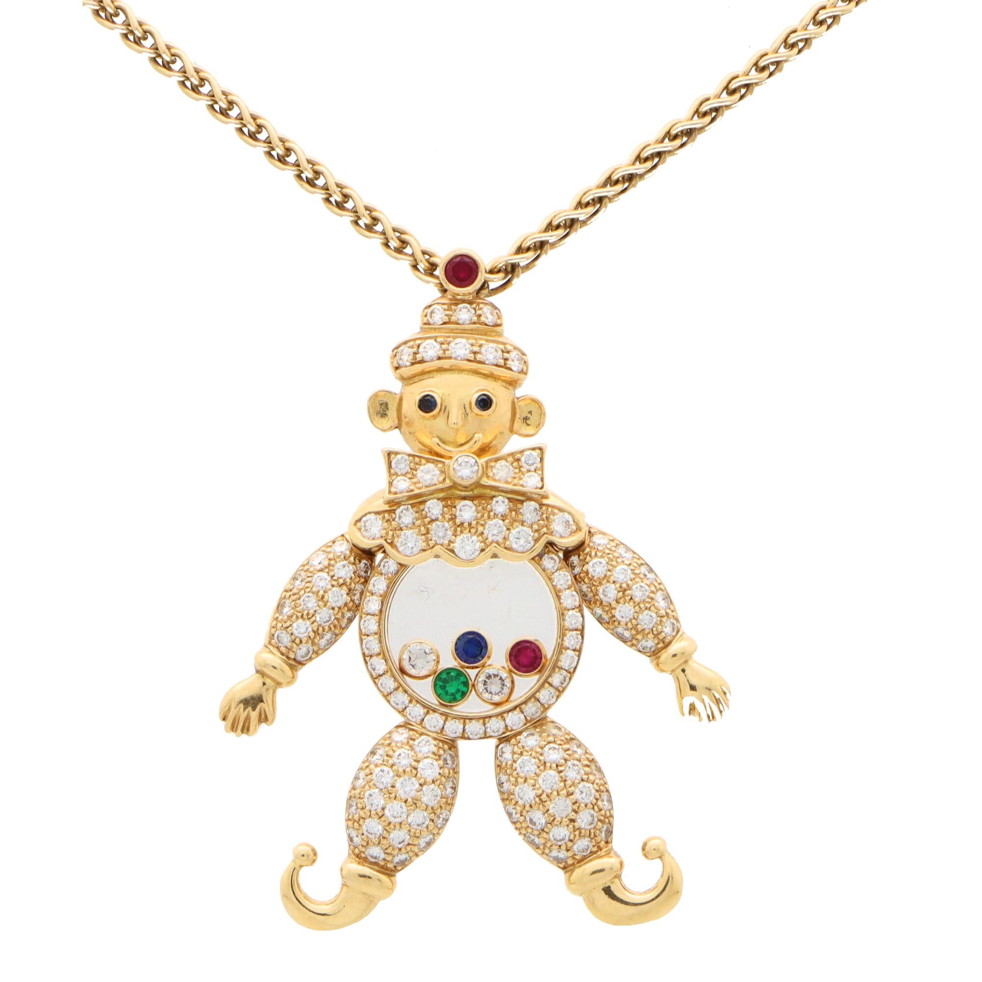 Modern Vintage Chopard 'Happy Clown' Pendant Necklace with Diamonds in 18k Yellow Gold