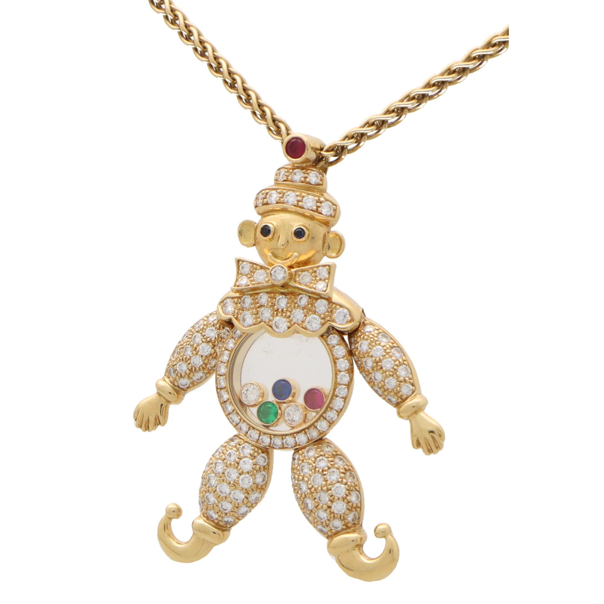 Round Cut Vintage Chopard 'Happy Clown' Pendant Necklace with Diamonds in 18k Yellow Gold
