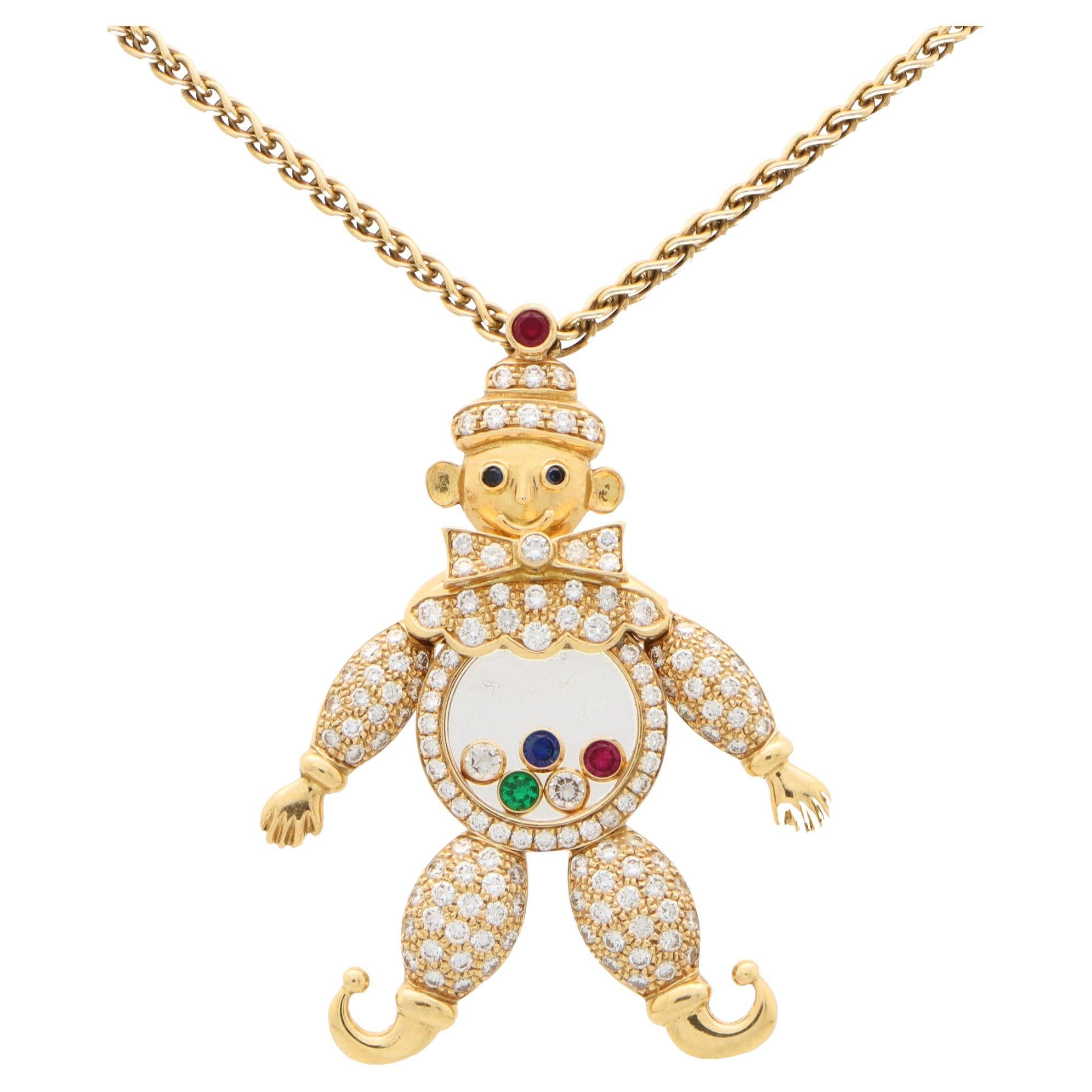 Vintage Chopard 'Happy Clown' Pendant Necklace with Diamonds in 18k Yellow Gold
