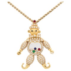 Vintage Chopard 'Happy Clown' Pendant Necklace with Diamonds in 18k Yellow Gold