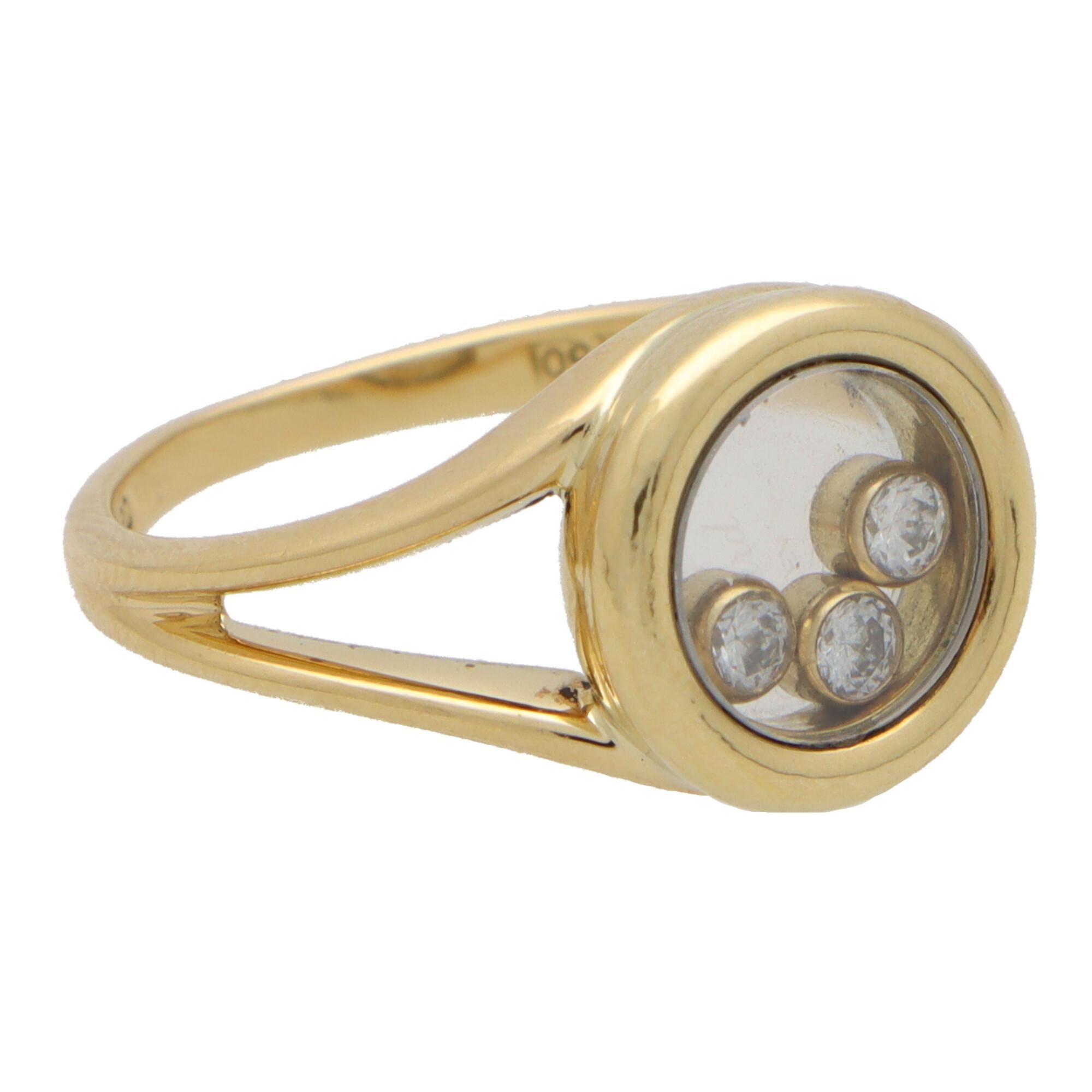 Round Cut Vintage Chopard 'Happy Diamonds' Diamond Ring Set in 18k Yellow Gold