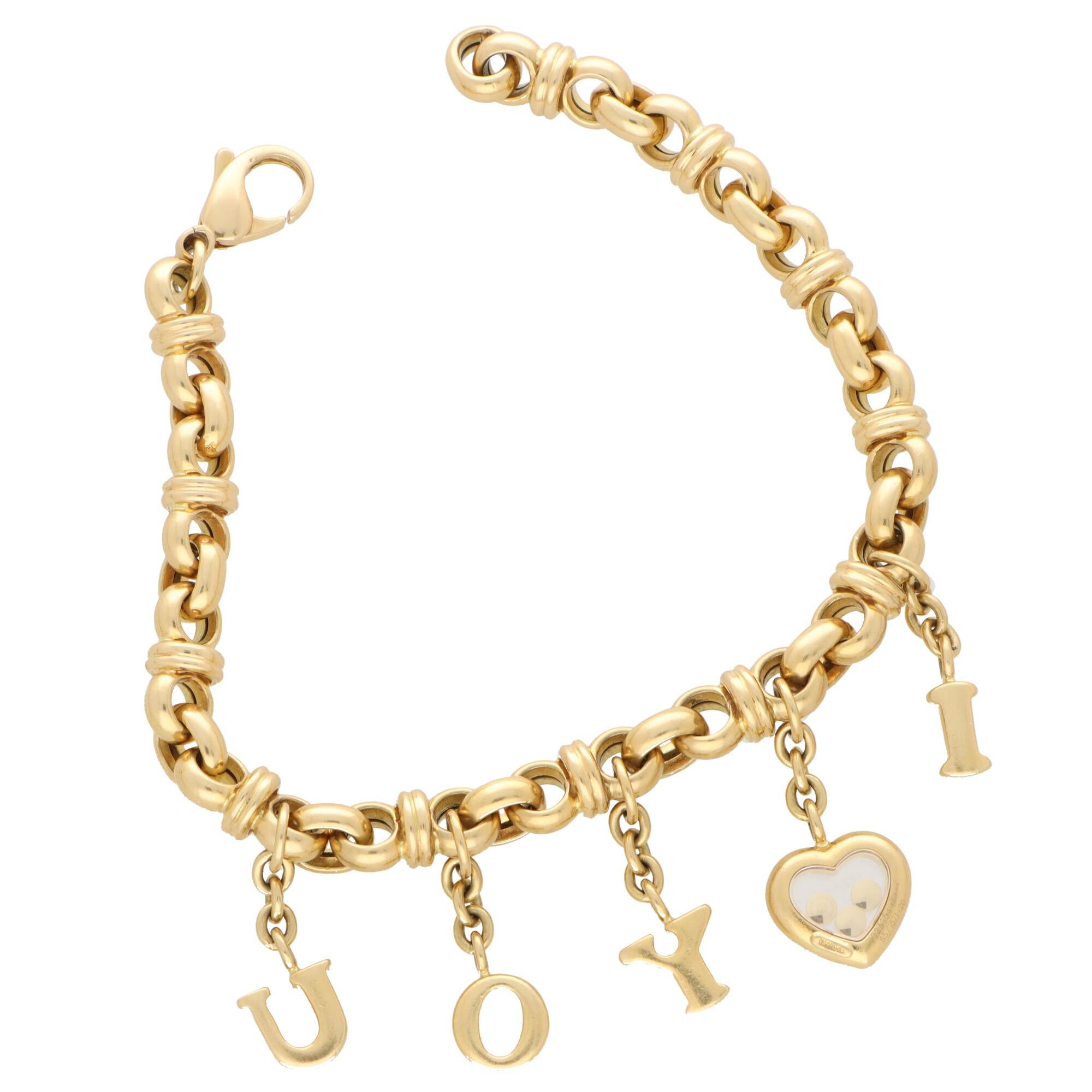 Round Cut Vintage Chopard Happy Diamonds 'I Love You' Diamond Charm Bracelet in 18k Gold