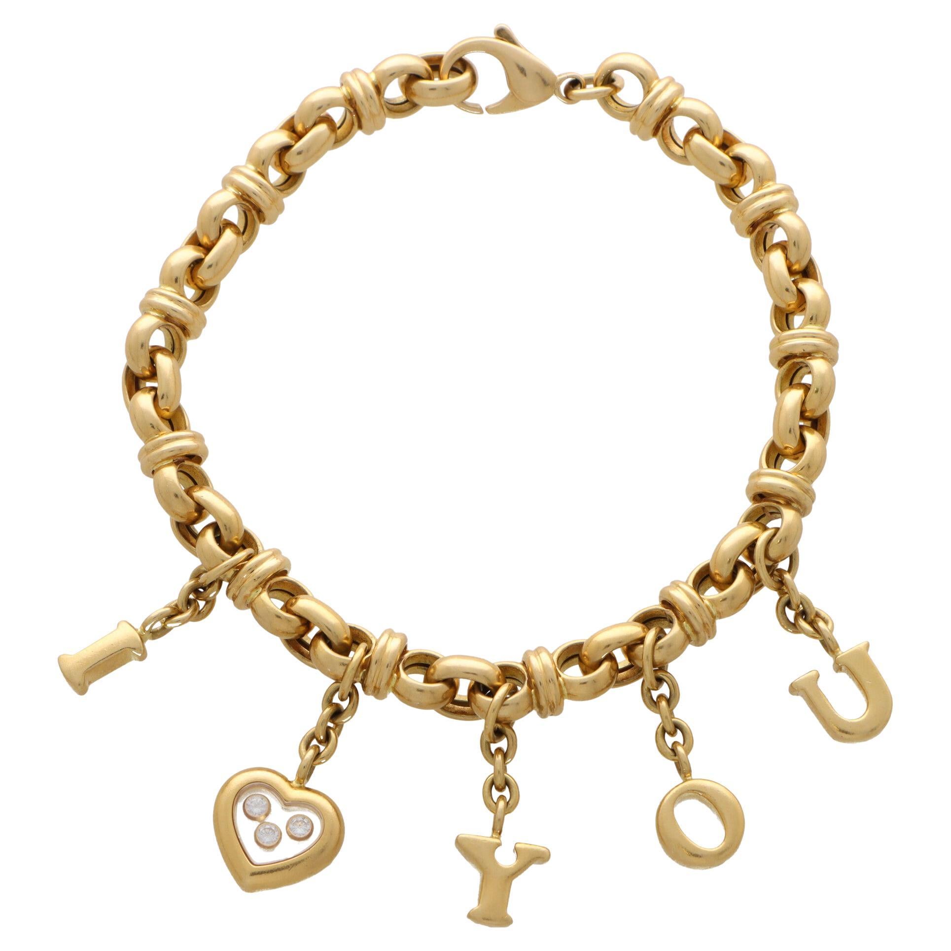 Vintage Chopard Happy Diamonds 'I Love You' Diamond Charm Bracelet in 18k Gold