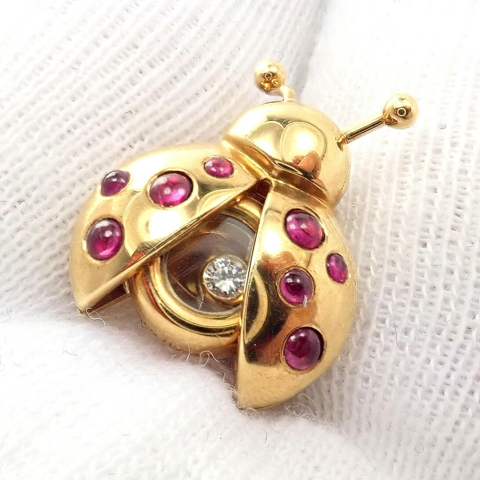 Women's or Men's Vintage Chopard Happy Lady Bug Ruby Diamond Yellow Gold Brooch Pin Tie Tack