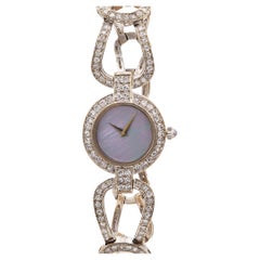 Vintage Chopard L.U.C. Mother of Pearl Diamond 18k White Gold Wristwatch