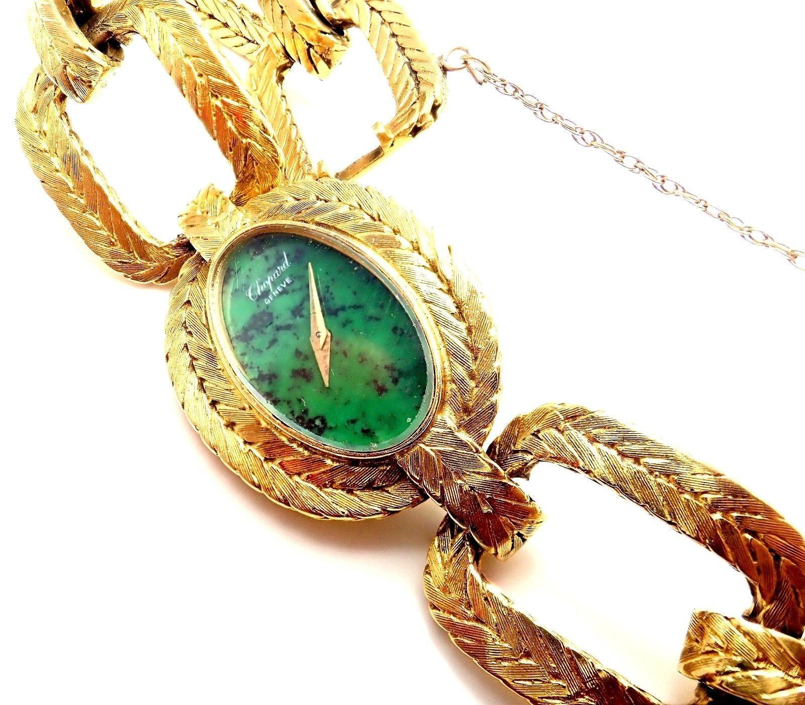 18k Yellow Gold Malachite Dial Manual Wind Vintage Watch by Chopard. 
Details: 
Case Dimensions: 22mm x 38mm
Watch Length: 8