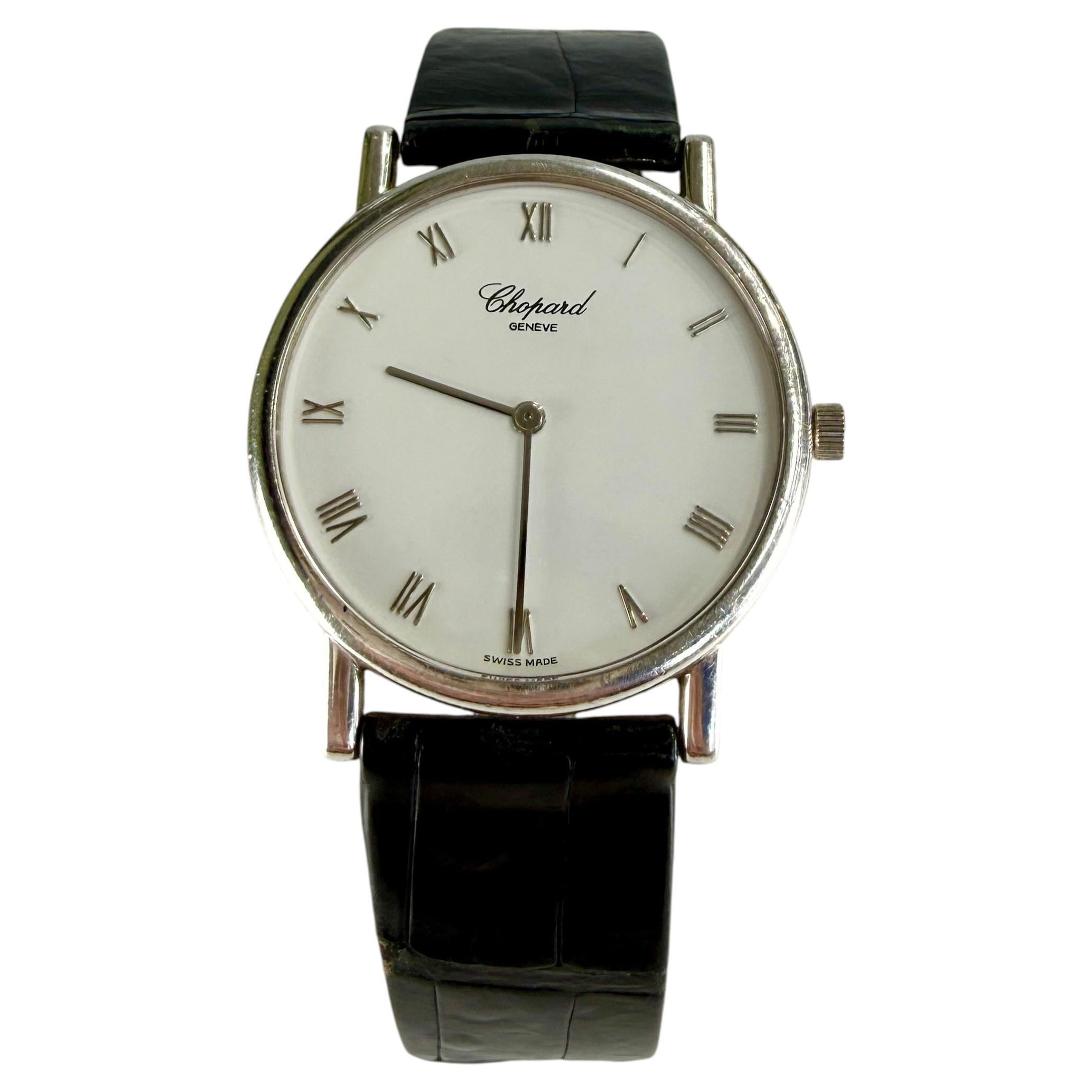 Vintage Chopard Rhonde Men's 33mm Classique Homme 18k white gold For Sale