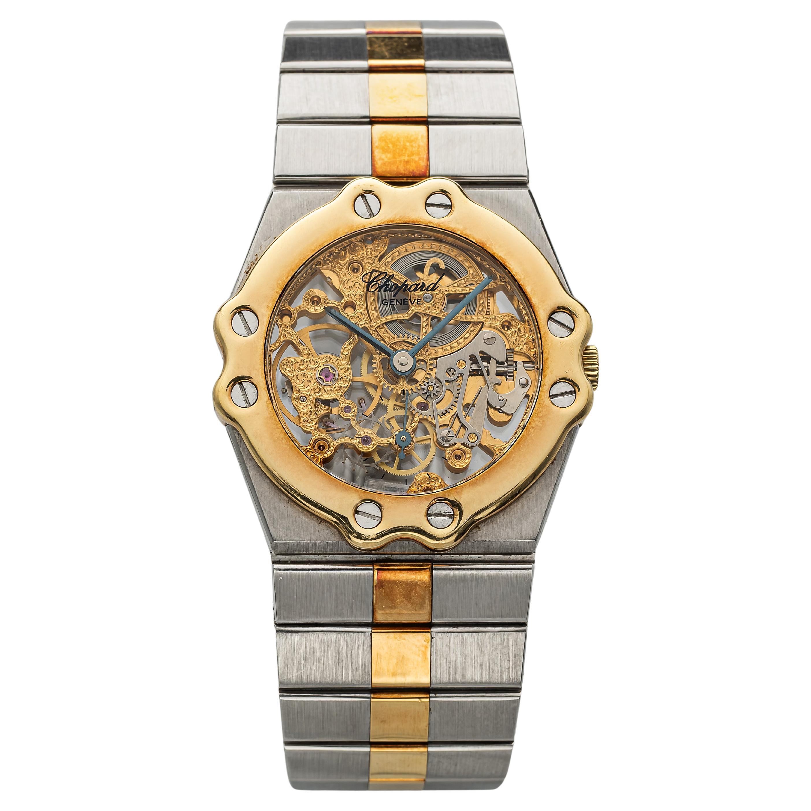 Vintage Chopard St. Moritz 1990s Skeleton Dial Manual Wind Two Tone 33mm Case For Sale