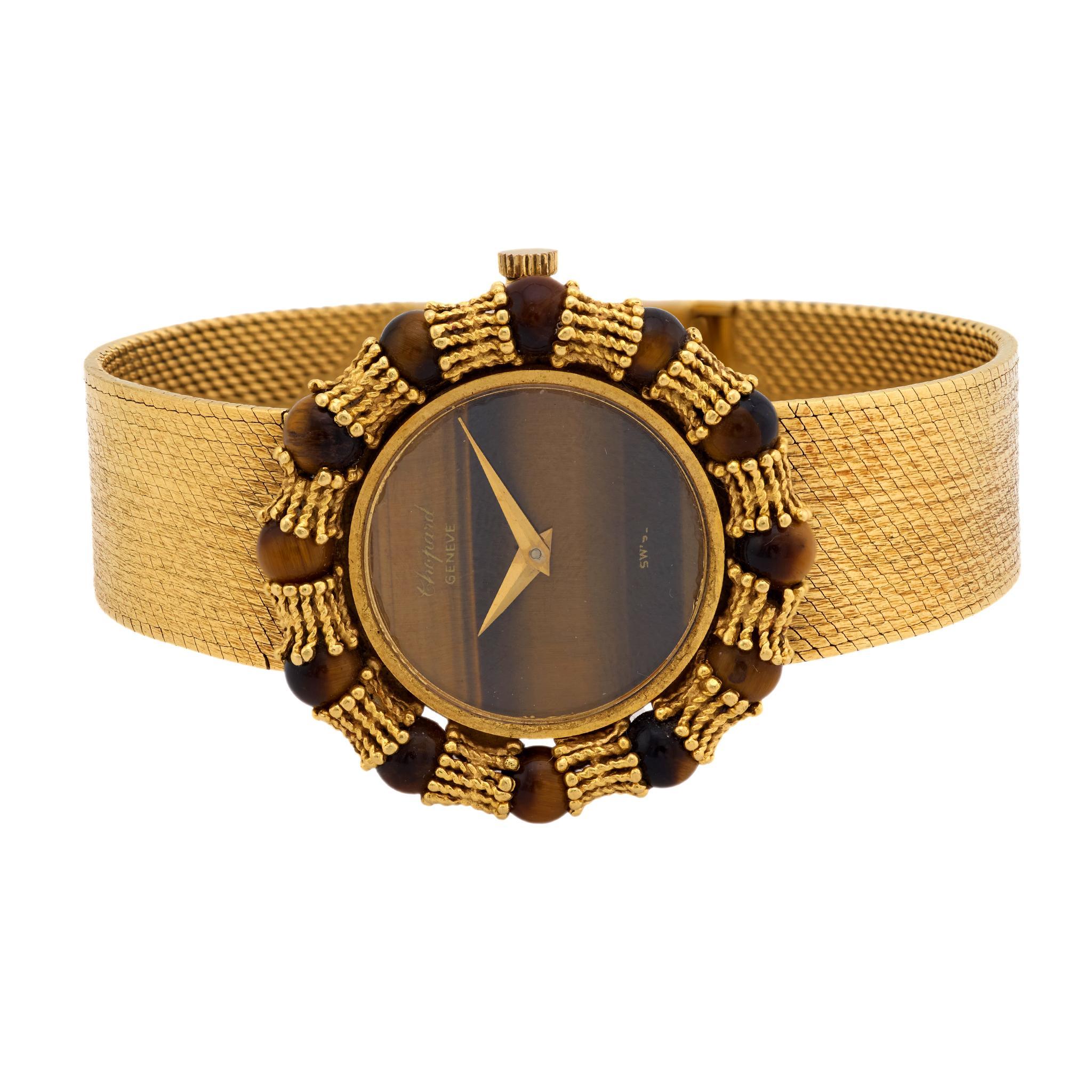 Moderne Montre Vintage Chopard œil de tigre en or jaune 18k en vente
