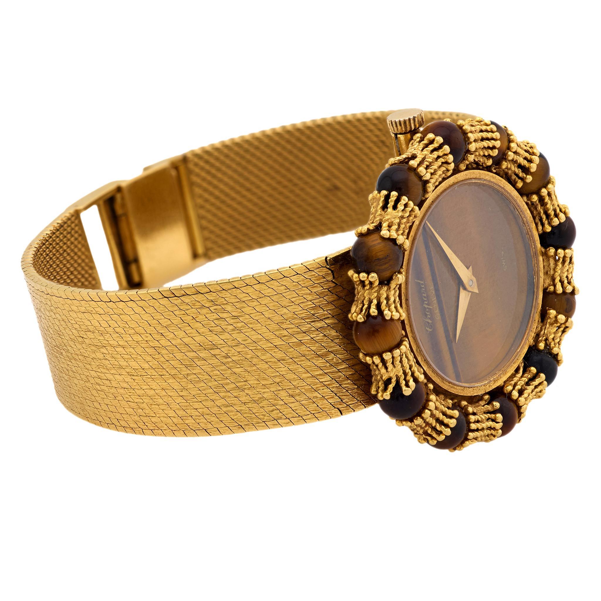 Montre Vintage Chopard œil de tigre en or jaune 18k Bon état - En vente à Beverly Hills, CA