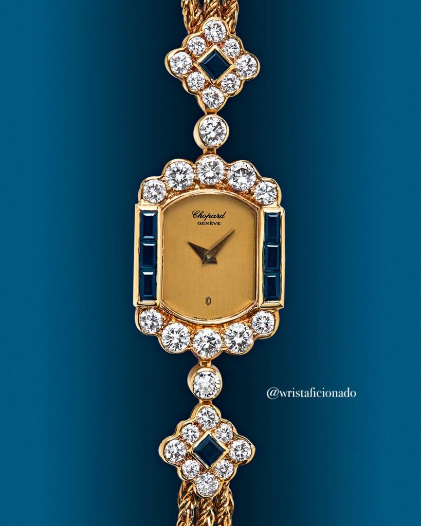 Art Deco Vintage Chopard Yellow Gold Diamond and Sapphire Watch For Sale