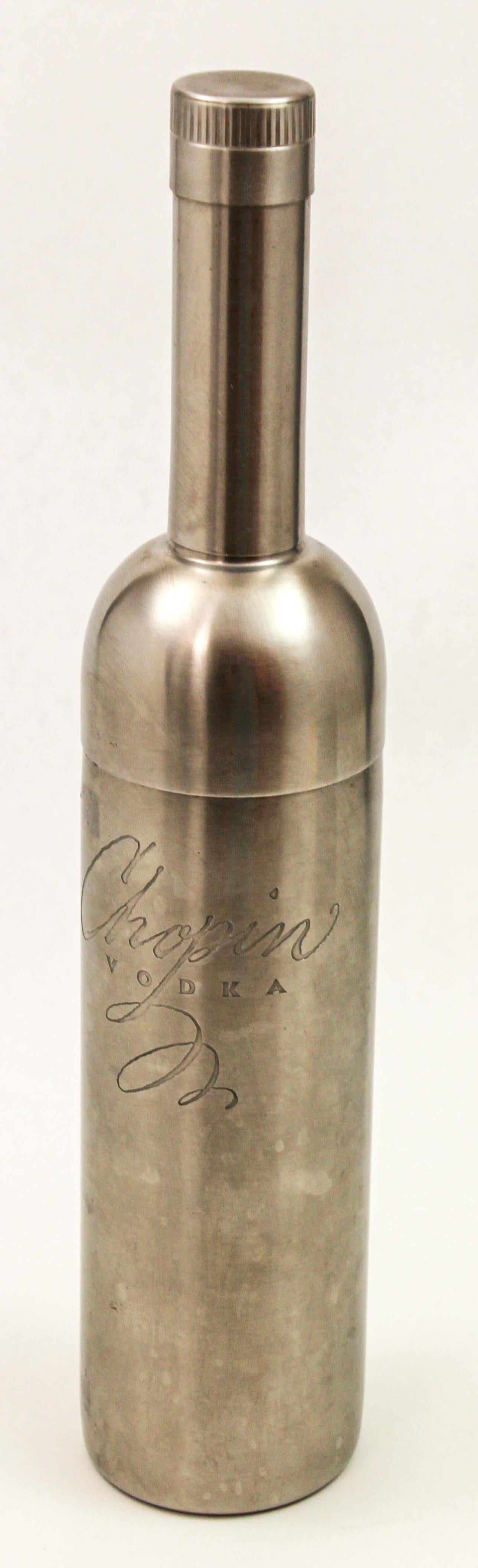 Vintage Chopin Vodka Stainless Steel Martini Cocktail Shaker In Good Condition In North Hollywood, CA