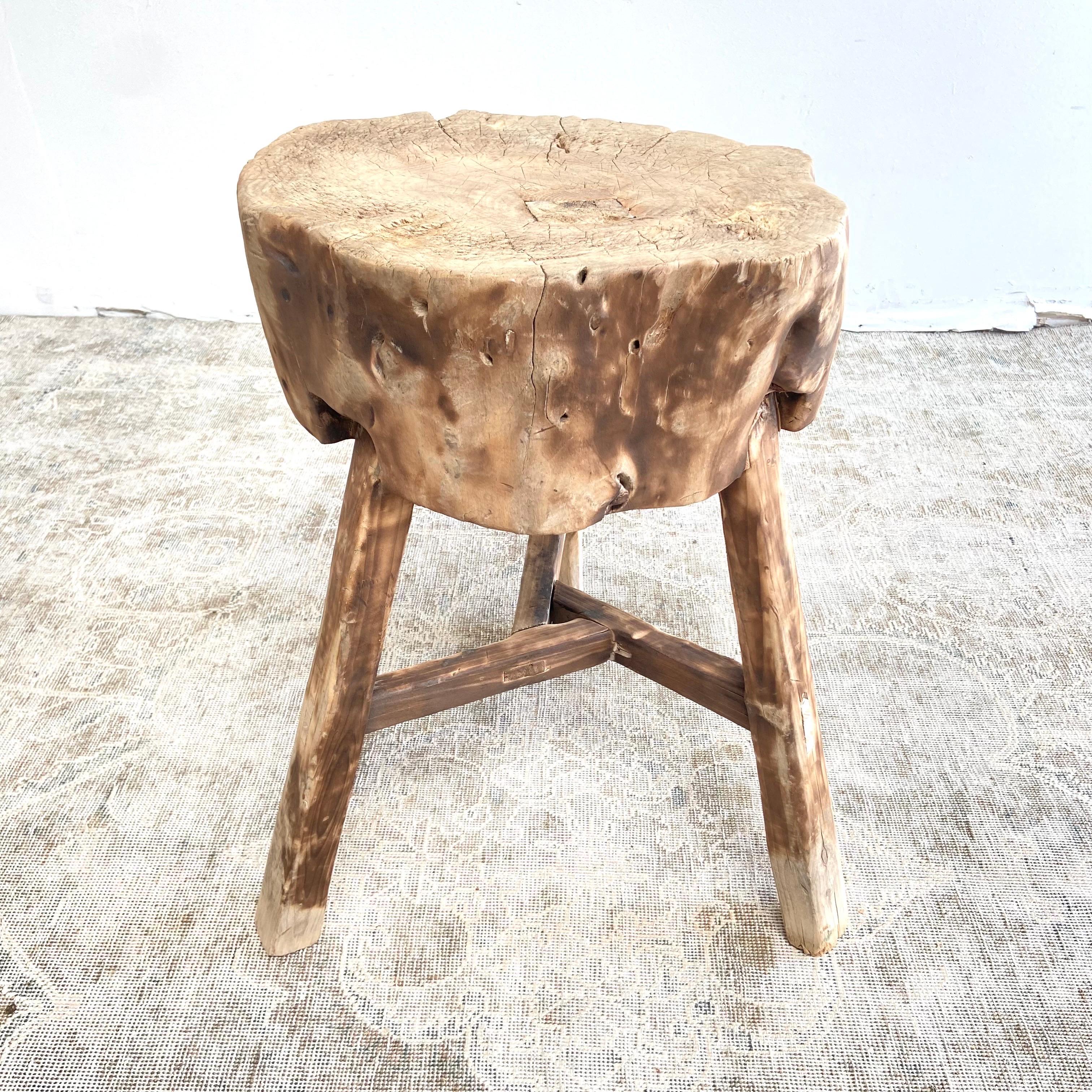 Elm Vintage Chopping Block Stump Side Table For Sale