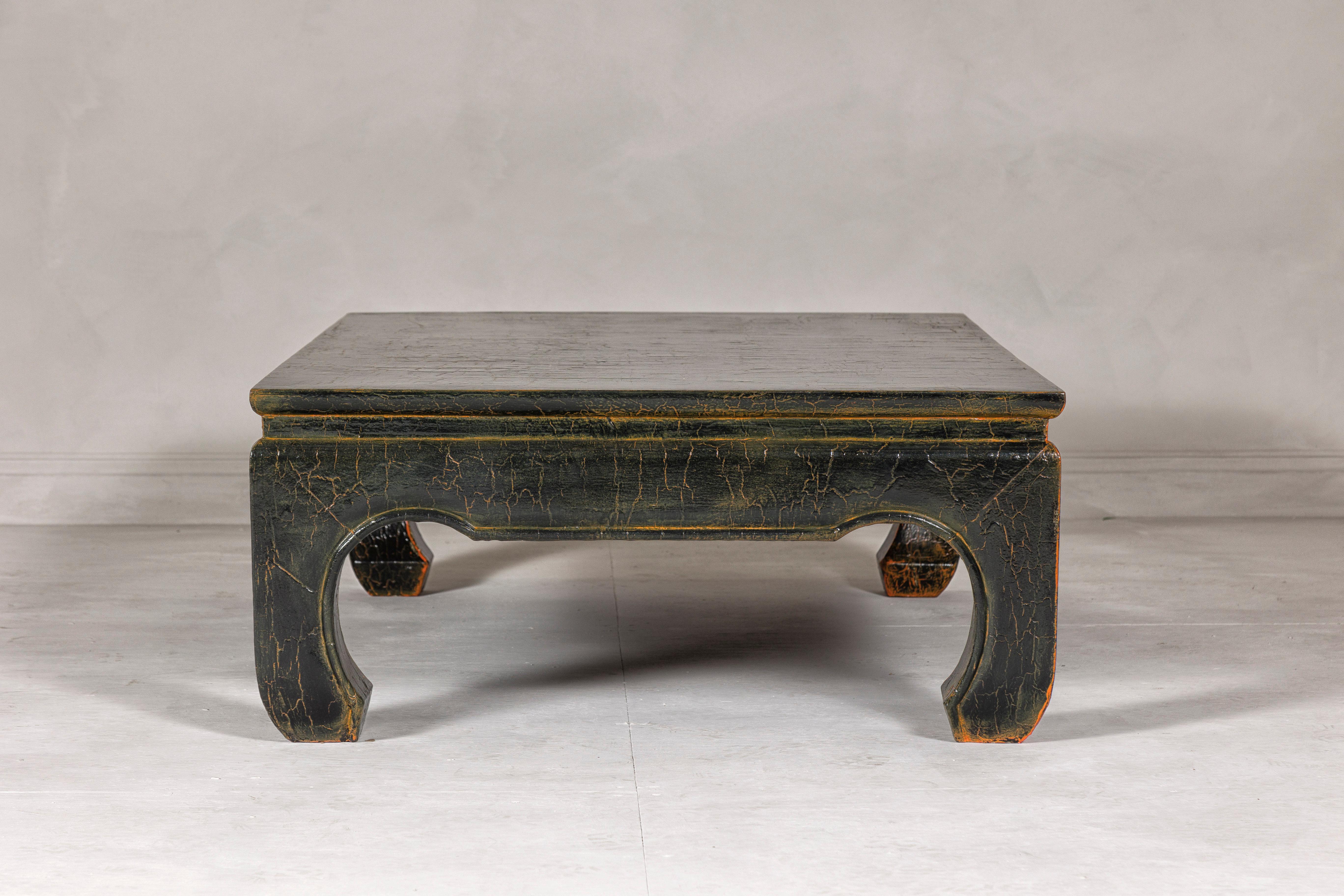 Vintage Chow Legs Distressed Black Coffee Table with Crackle Orange Finish For Sale 6