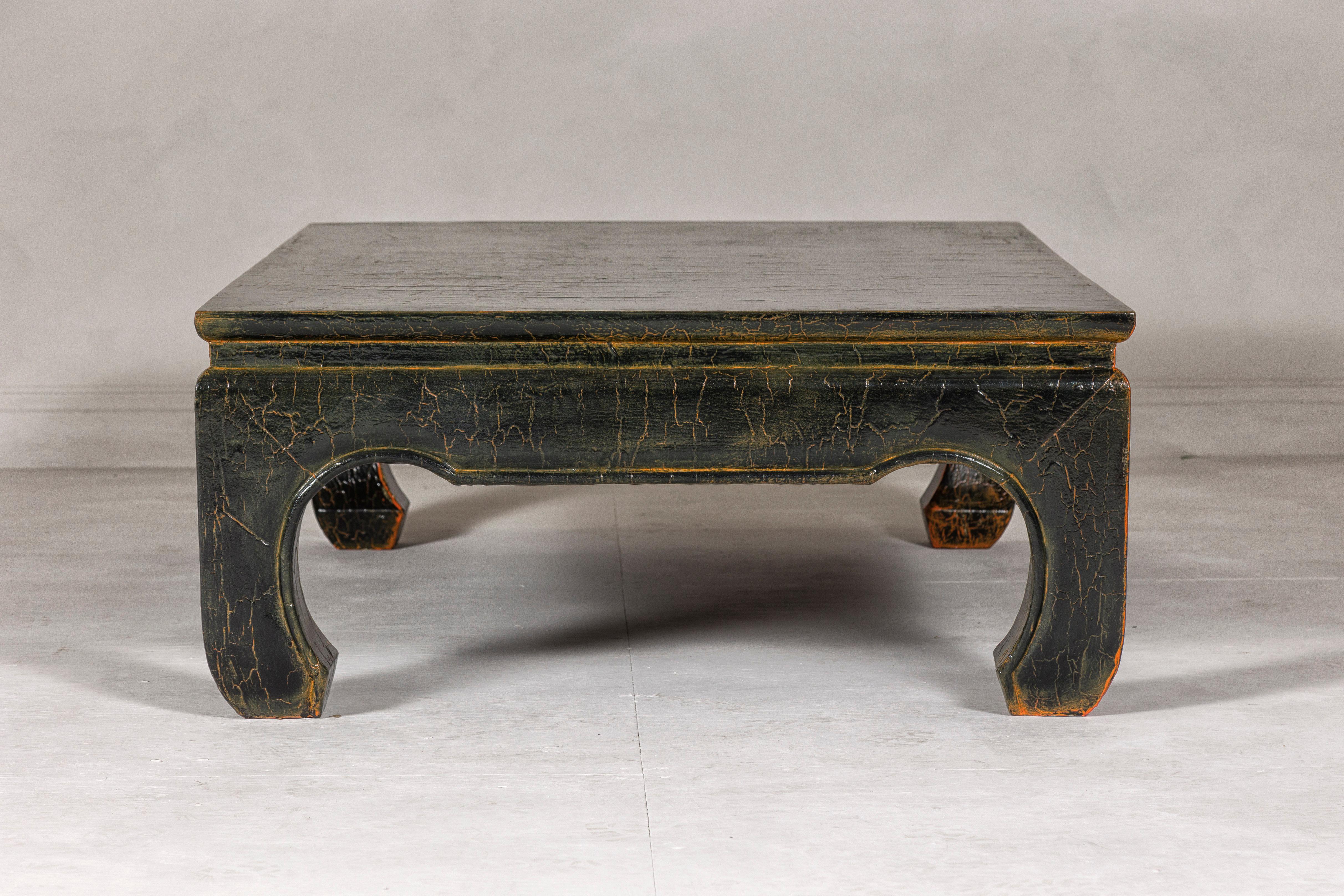 Vintage Chow Legs Distressed Black Coffee Table with Crackle Orange Finish For Sale 7