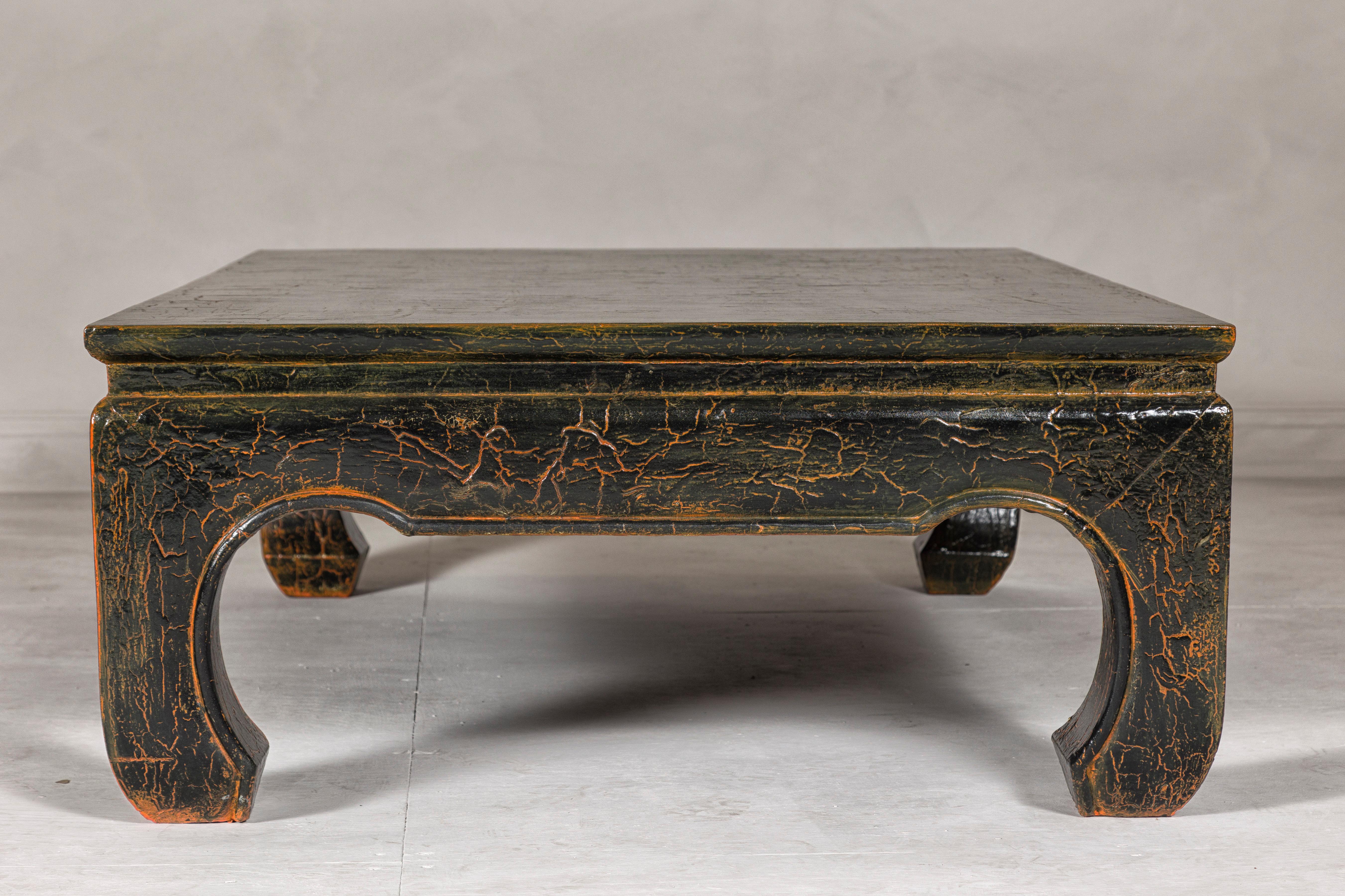 Vintage Chow Legs Distressed Black Coffee Table with Crackle Orange Finish For Sale 9