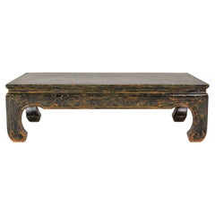Used Chow Legs Distressed Black Coffee Table with Crackle Orange Finish