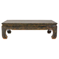 Vintage Chow Legs Distressed Black Coffee Table with Crackle Orange Finish