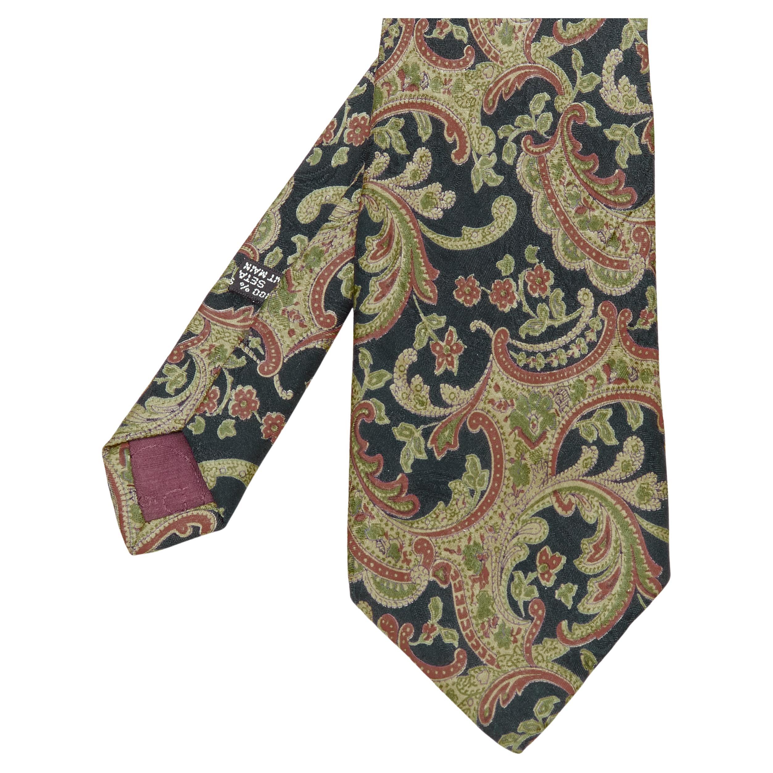 vintage CHRISTIAN DIOR 100% silk red blue oriental paisley print tie For Sale