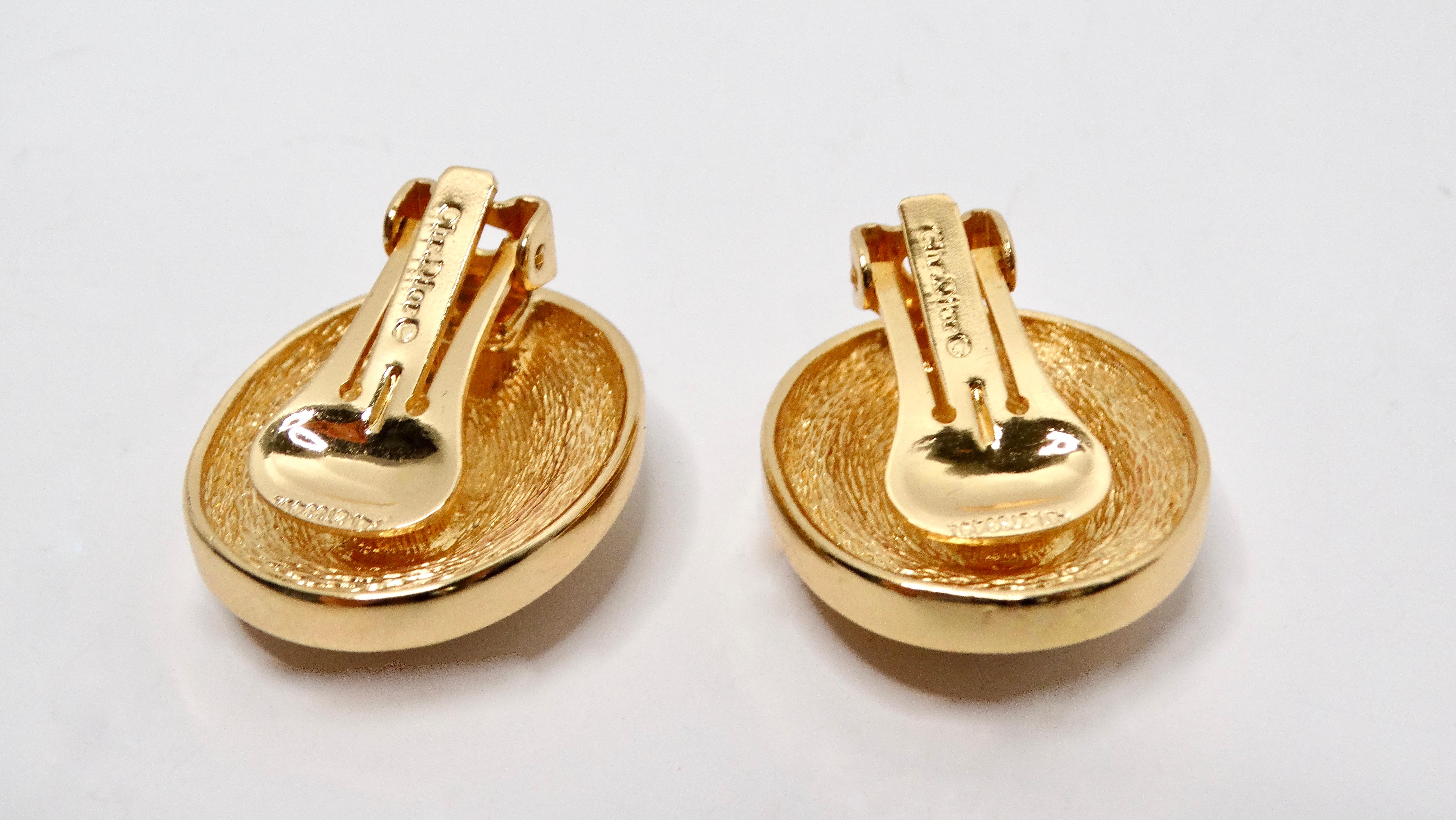 Vintage Christian Dior 14k Gold Plated Rhinestone Clip-On Earrings In Good Condition For Sale In Scottsdale, AZ