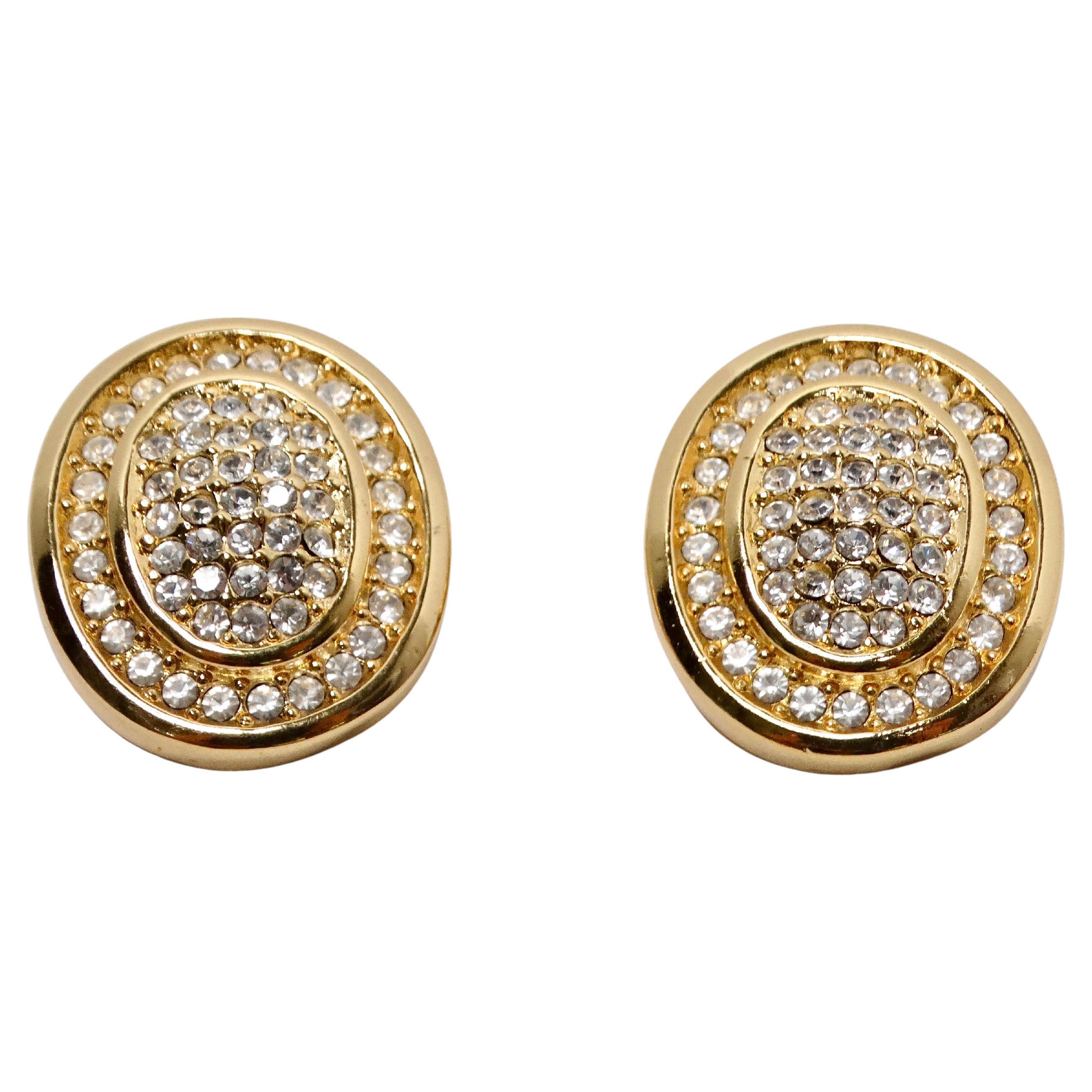Vintage Christian Dior 14k Gold Plated Rhinestone Clip-On Earrings For Sale