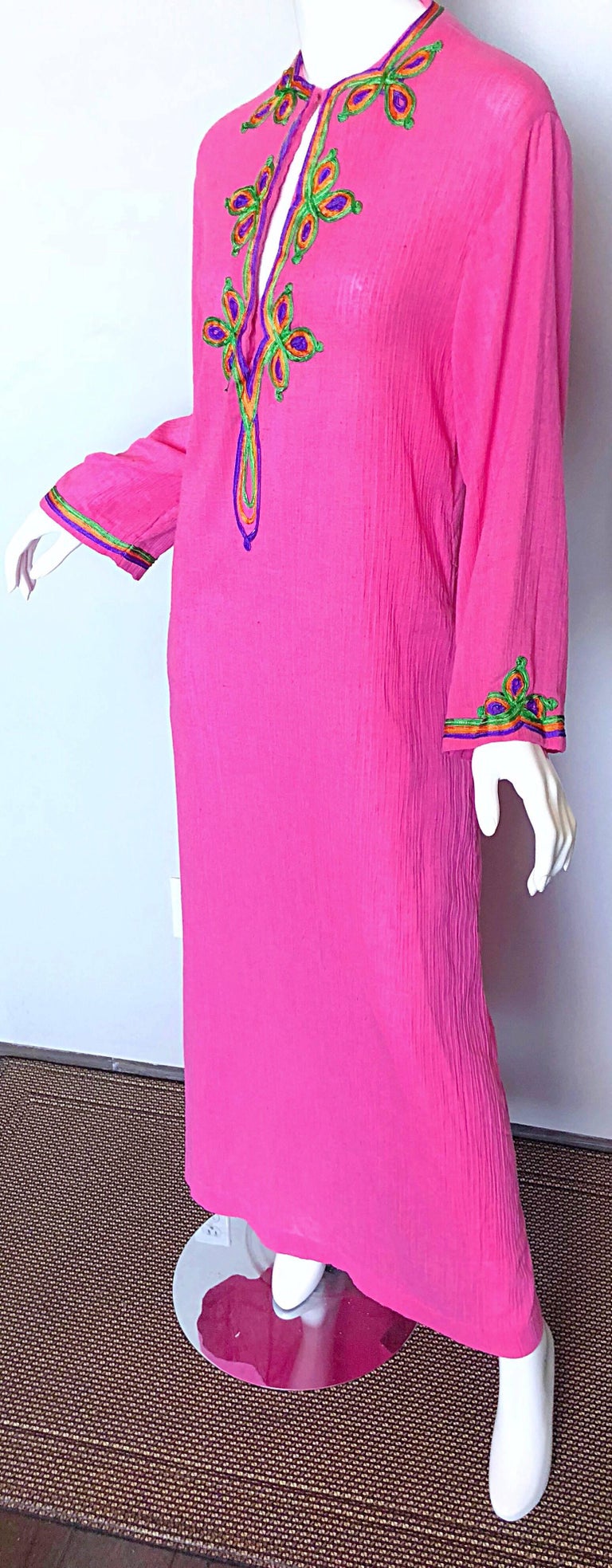 Vintage Christian Dior 1960s Bubblegum Pink Moroccan 60s Caftan Maxi ...