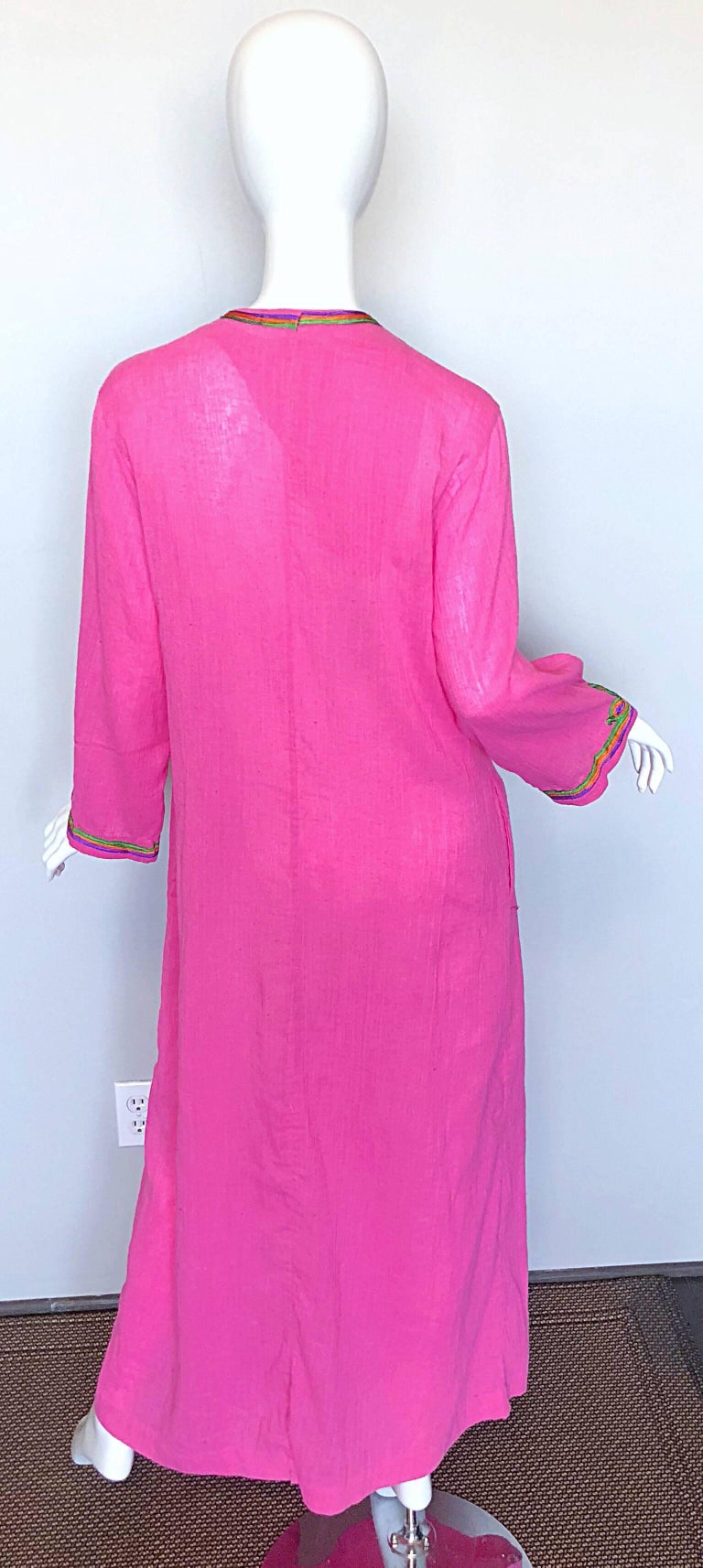 1970s Christian Dior Pink Kaftan Dress with Keyhole Bust