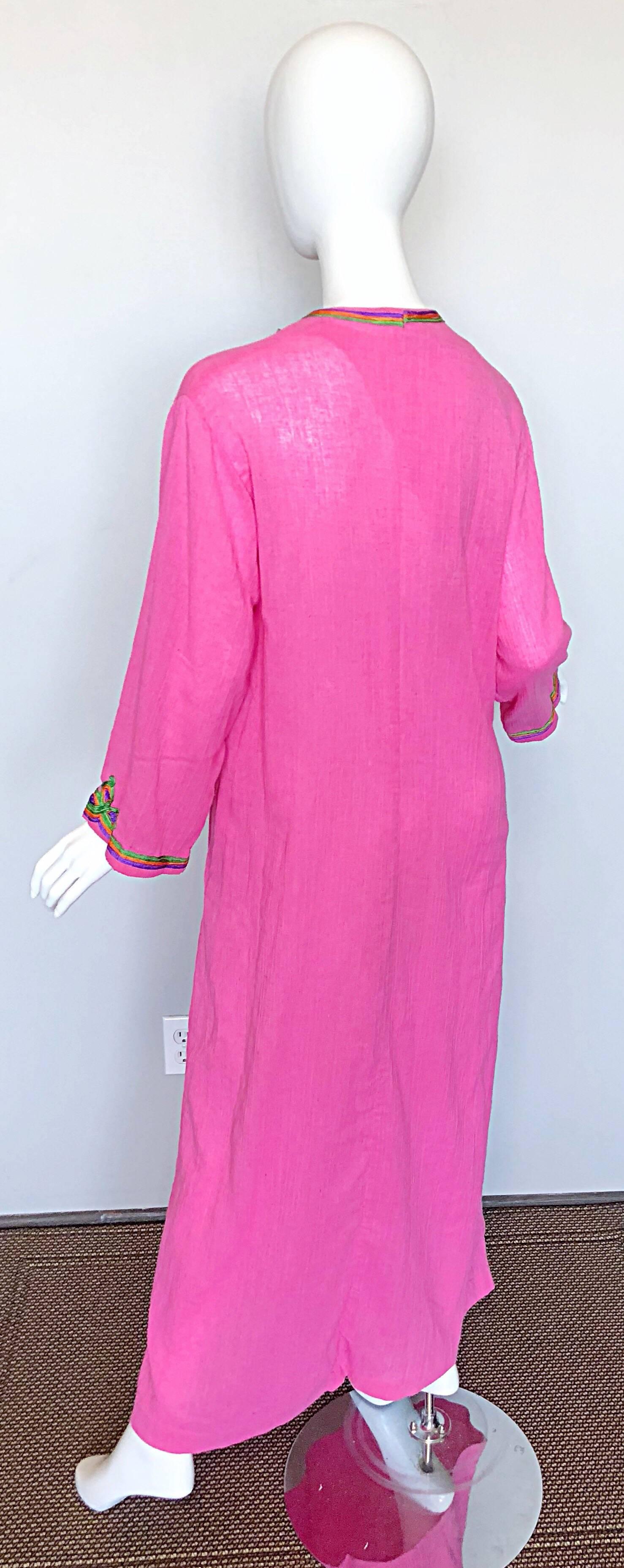 Vintage Christian Dior 1960s Bubblegum Pink Moroccan 60s Caftan Maxi Dress 1