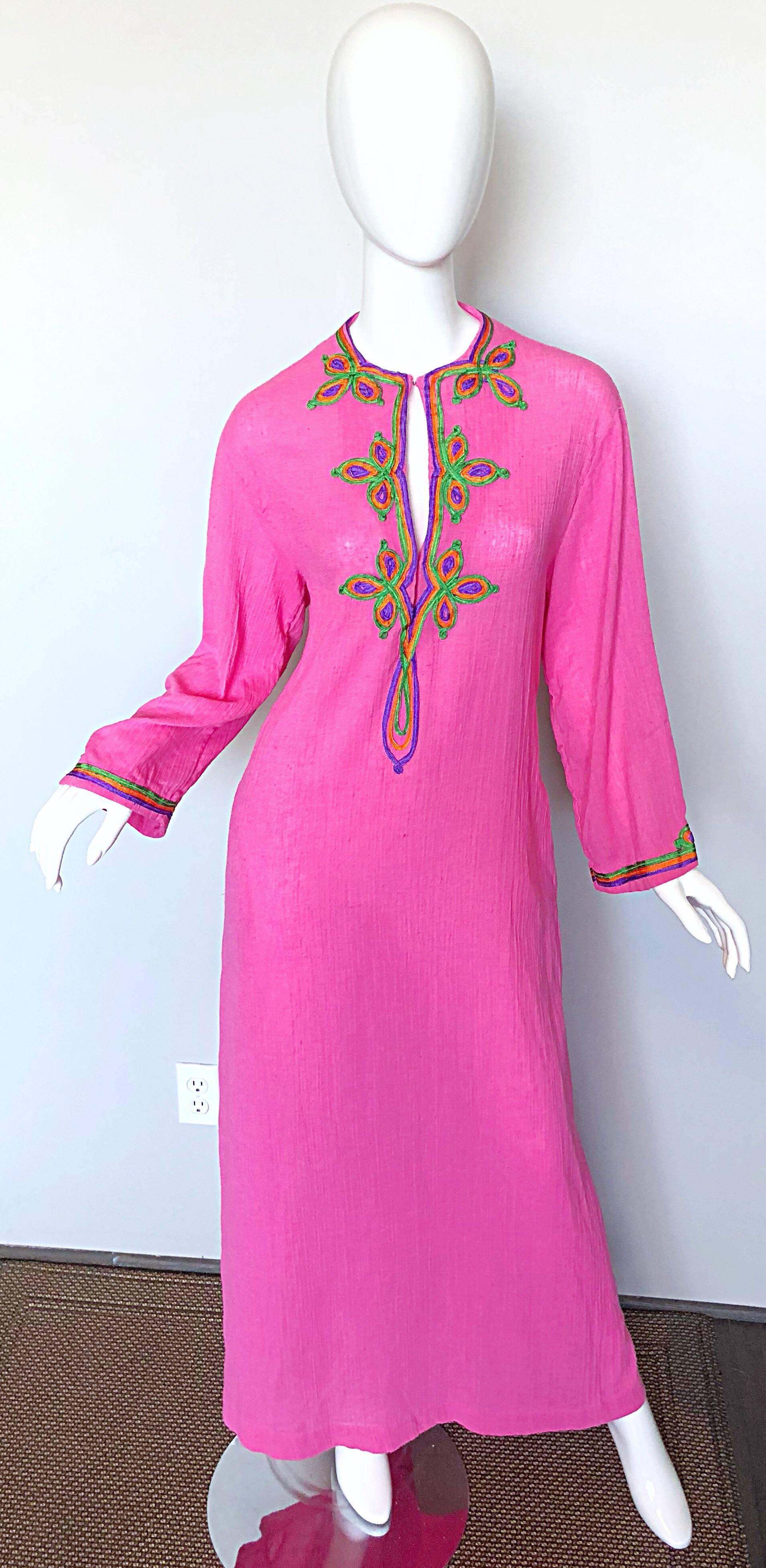 Vintage Christian Dior 1960s Bubblegum Pink Moroccan 60s Caftan Maxi Dress 2