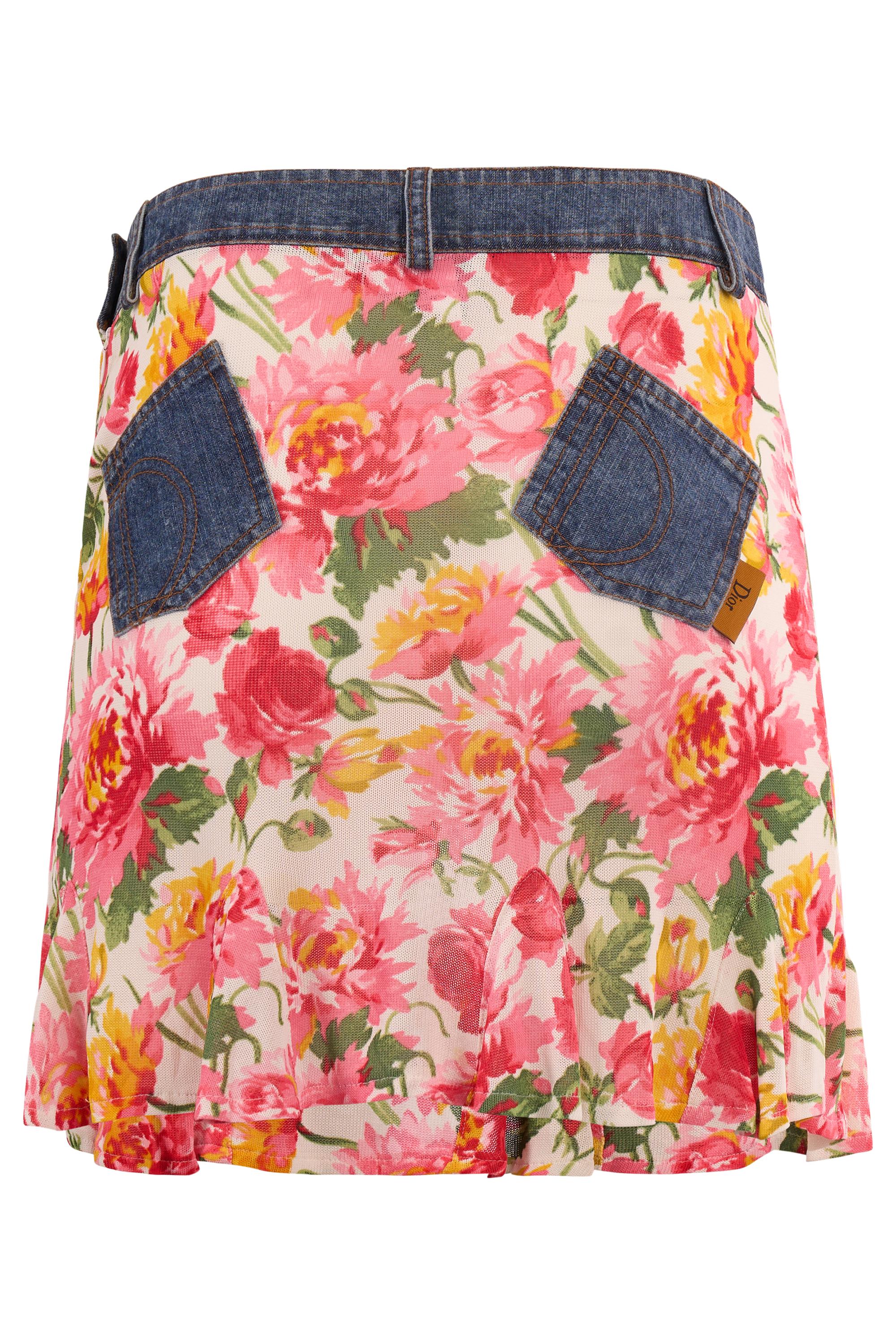 Vintage Christian Dior 2000's Floral Print Denim Skirt Set In Excellent Condition For Sale In London, GB