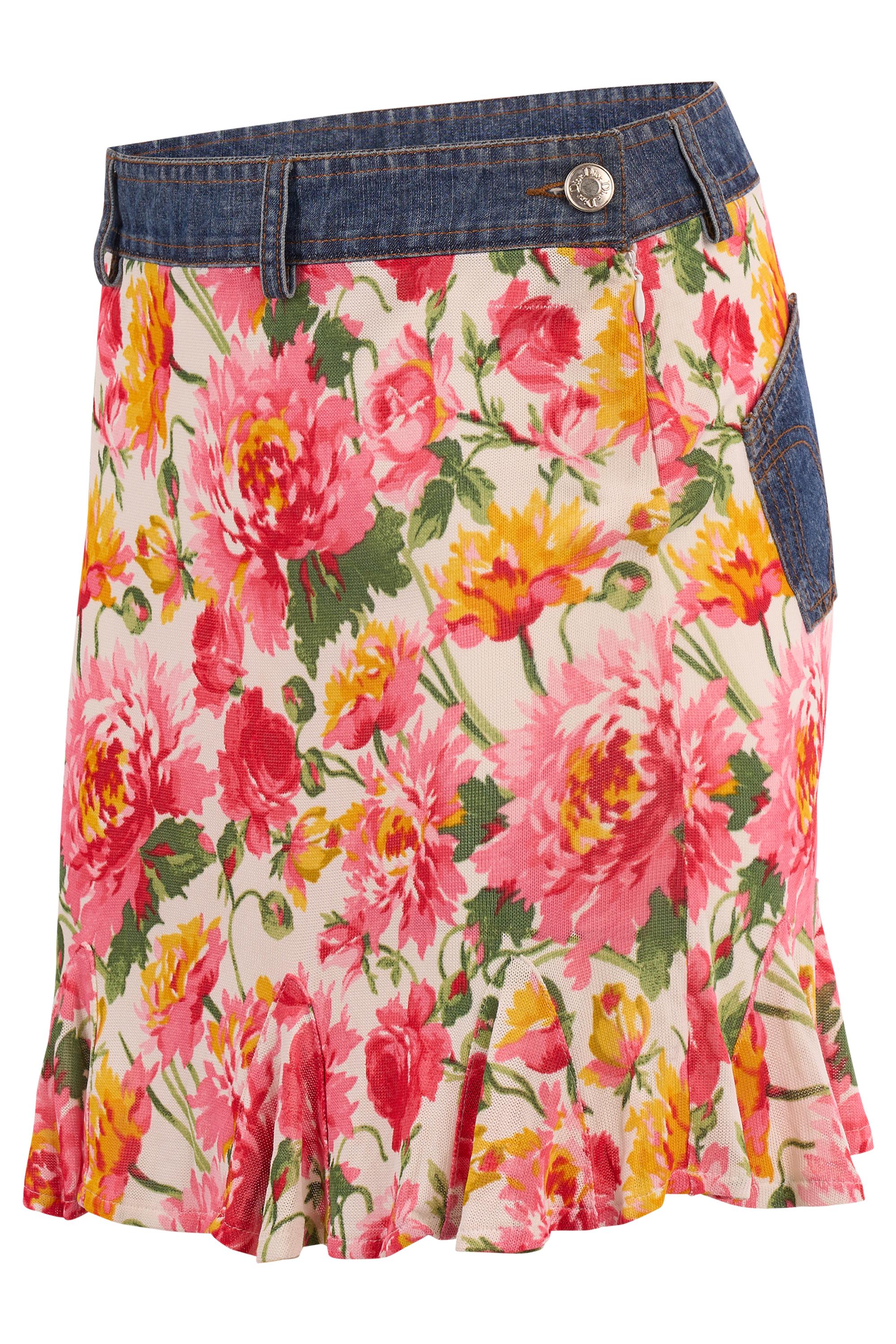 Women's or Men's Vintage Christian Dior 2000's Floral Print Denim Skirt Set For Sale