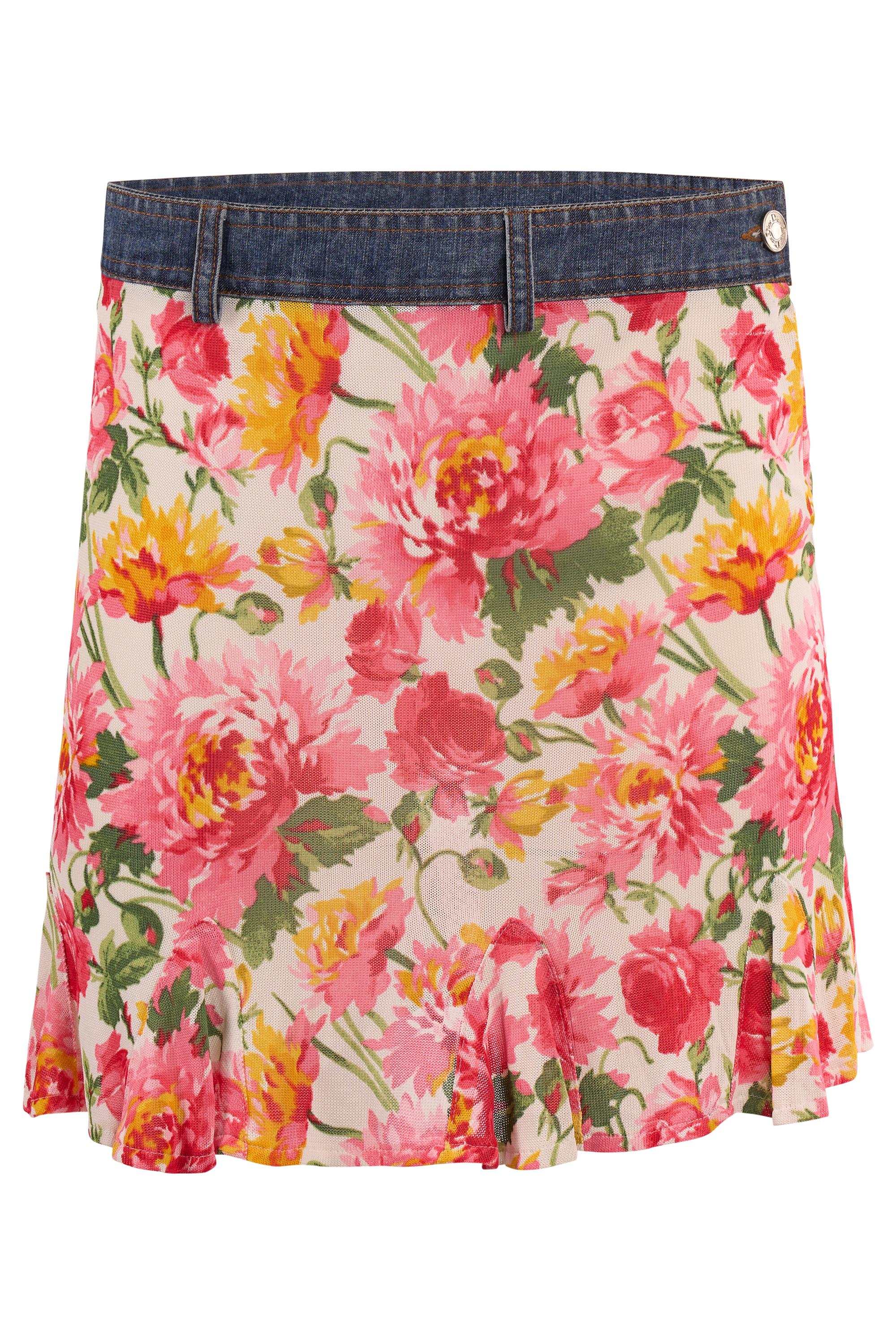 Vintage Christian Dior 2000's Floral Print Denim Skirt Set For Sale 1