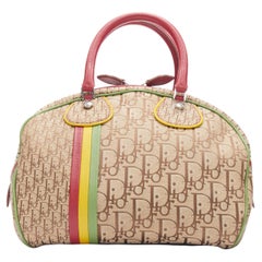 CHRISTIAN DIOR Sac bowling vintage Trotter Rasta en toile et cuir avec monogramme, 2004