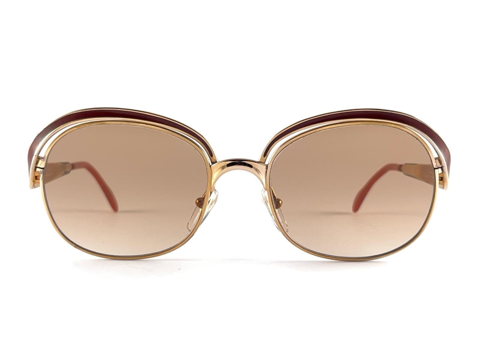 Women's Vintage Christian Dior 2037 43 Gold & Mahogany Sunglasses 1970'S Austria For Sale