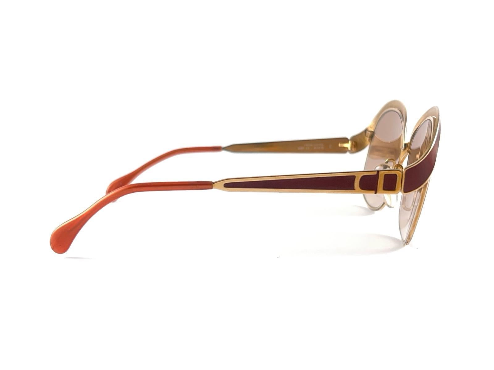 Vintage Christian Dior 2037 43 Gold & Mahogany Sunglasses 1970'S Austria For Sale 2