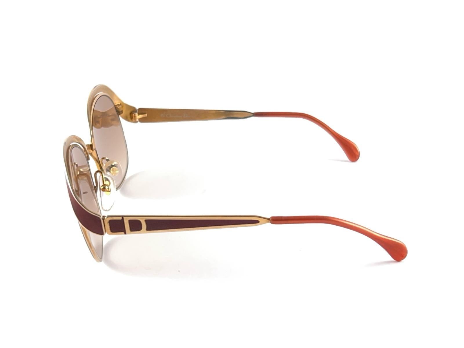 Vintage Christian Dior 2037 43 Gold & Mahogany Sunglasses 1970'S Austria For Sale 3